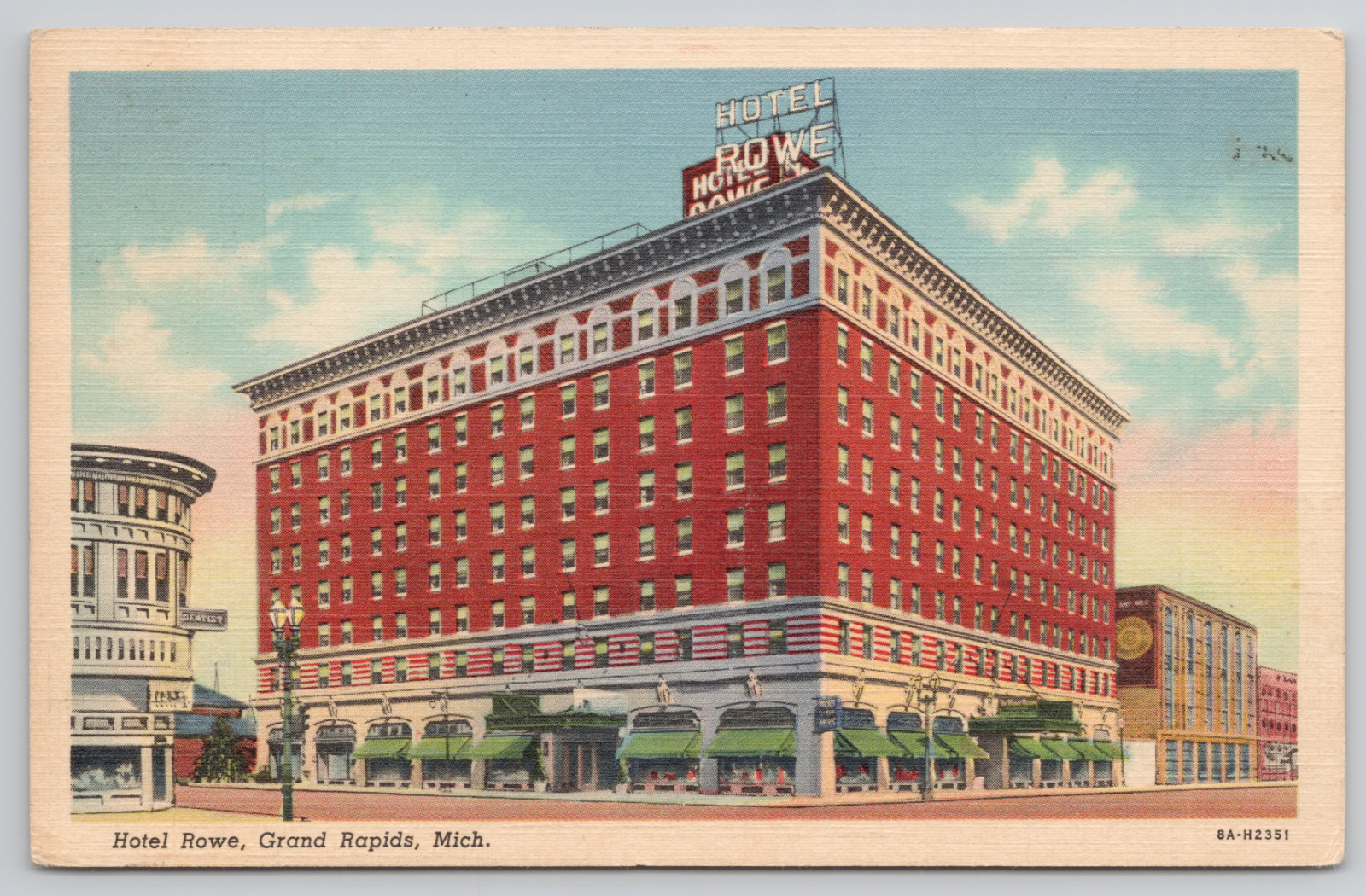Grand Rapids Michigan Hotel Rowe Posted 1941 Linen Postcard