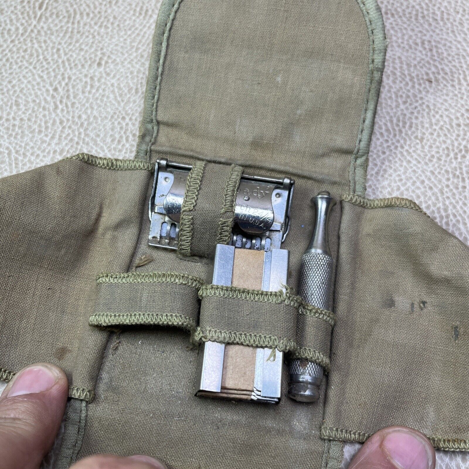 Vtg. WW1 Ever-Ready Safety Razor US Army Khaki Shaving kit 1914 With New Blades