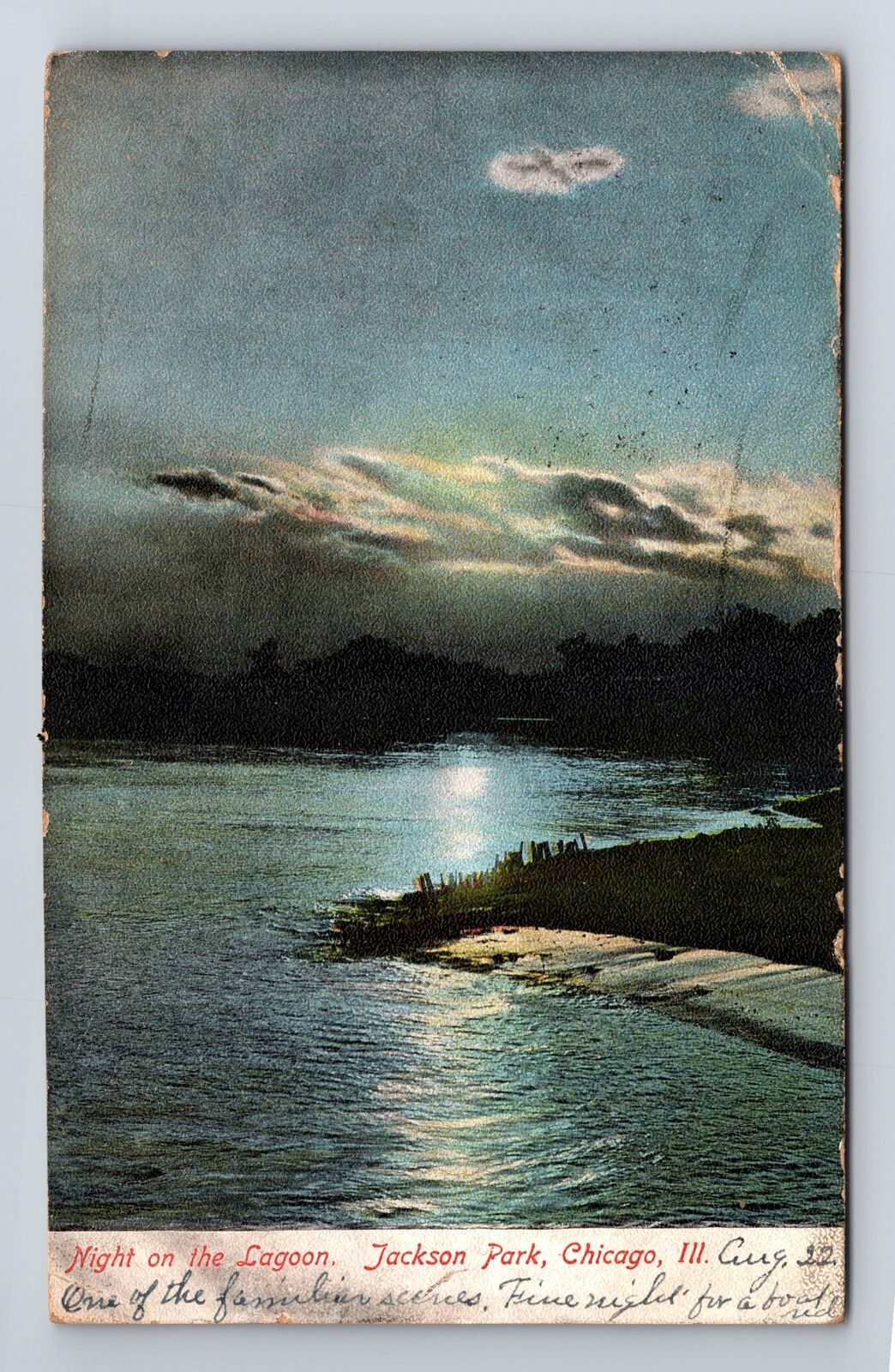 Chicago IL-Illinois, Jackson Park, Night on Lagoon, Antique Vintage Postcard