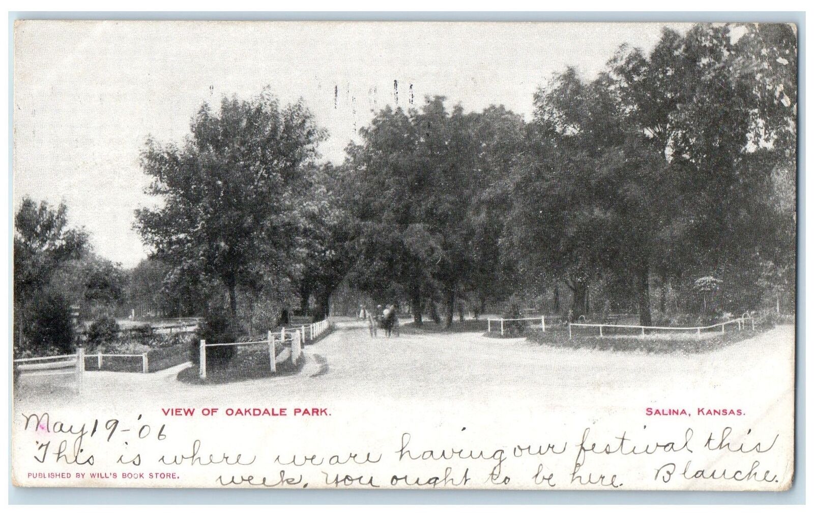 1906 Scenic View Of Oakdale Park Trees Salina Kansas KS Posted Vintage Postcard