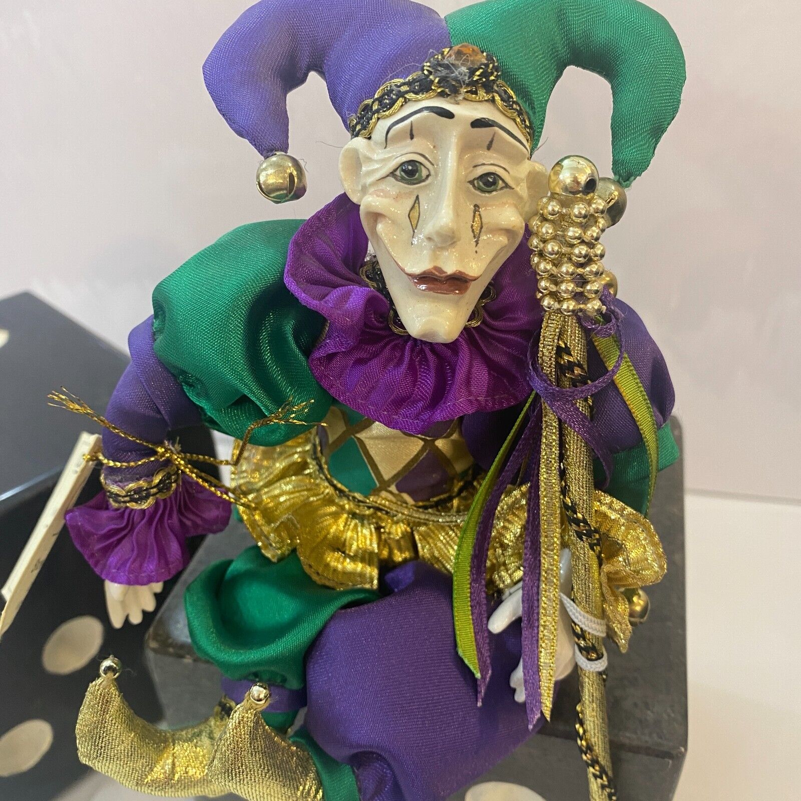 Mardi Gras Court Jester, Checkers, Porcelain Clown Doll, from The Orleans, Rare