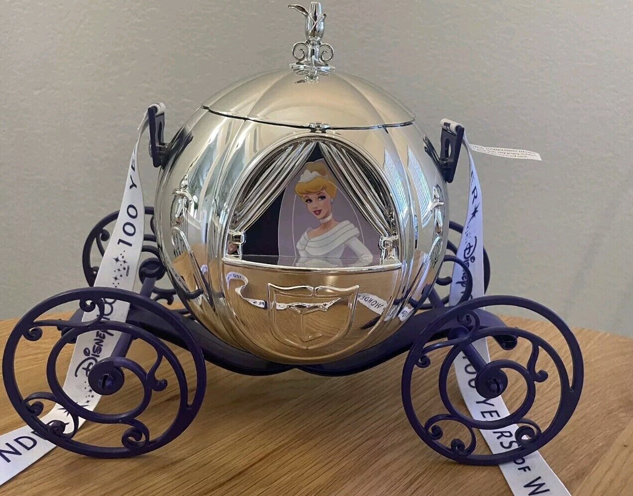 Disney 100th Anniversary Cinderella Carriage Silver Popcorn Bucket 2023 See Pics