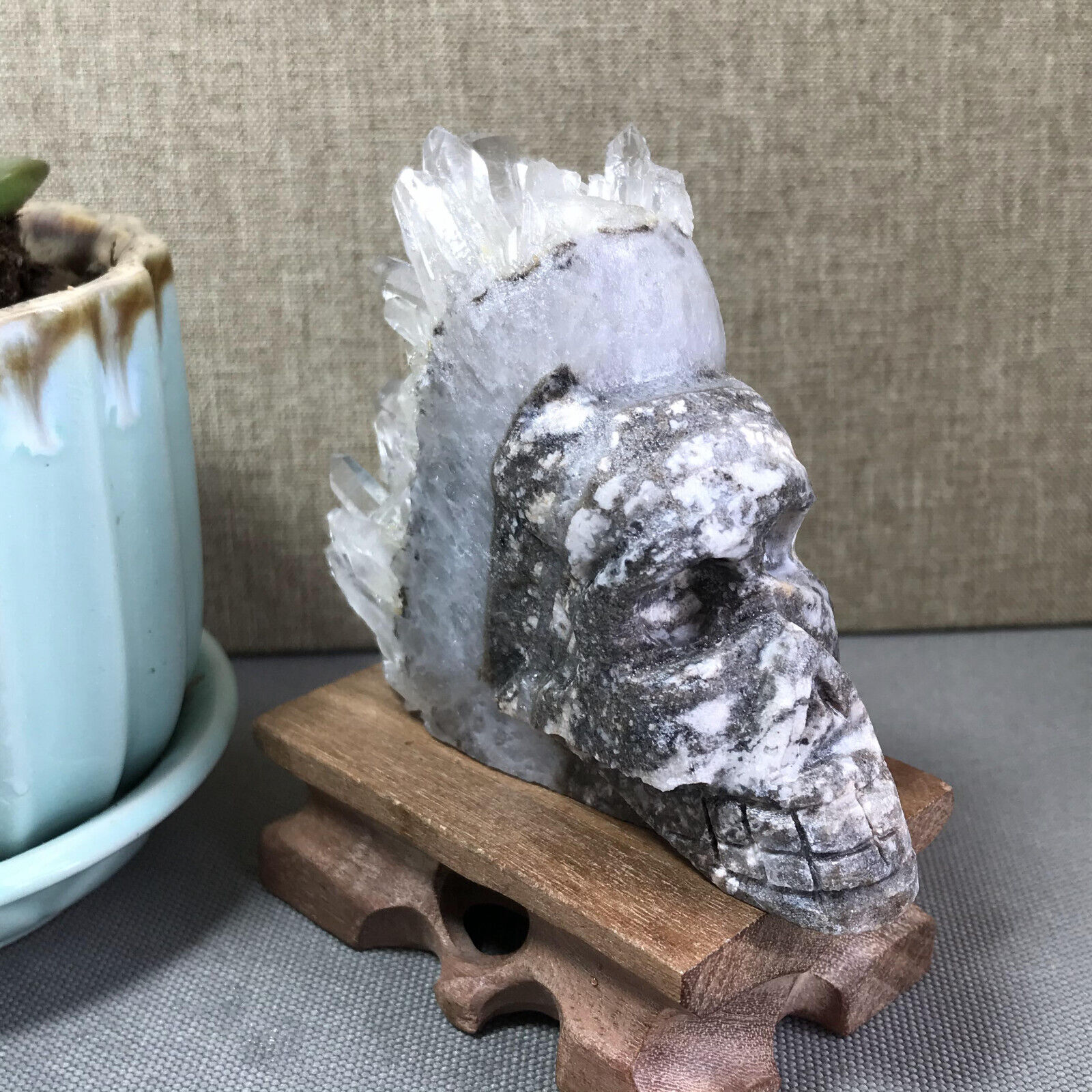 35mm Natural Vintage Hand Carved Crystal Skull cluster specimens 111g A1201