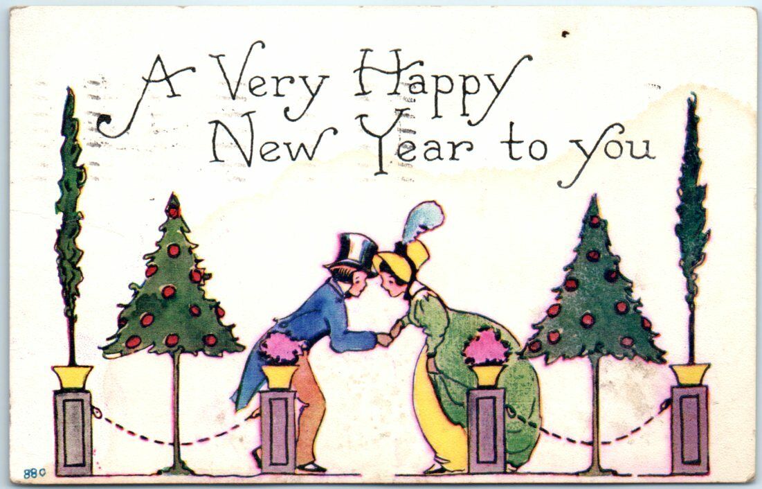 Postcard - A Very Happy New Year to you - Plants and Couple Art Print
