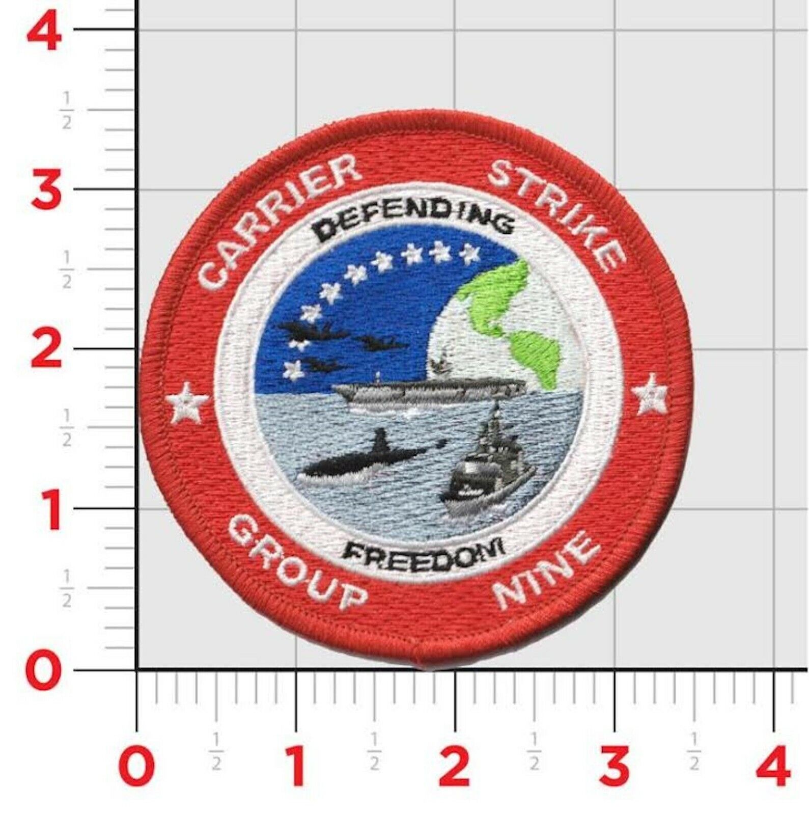 NAVY CARRIER STRIKE GROUP 9 NAVAL SHIP DEFENDING FREEDOM ROUND EMBROIDERED PATCH