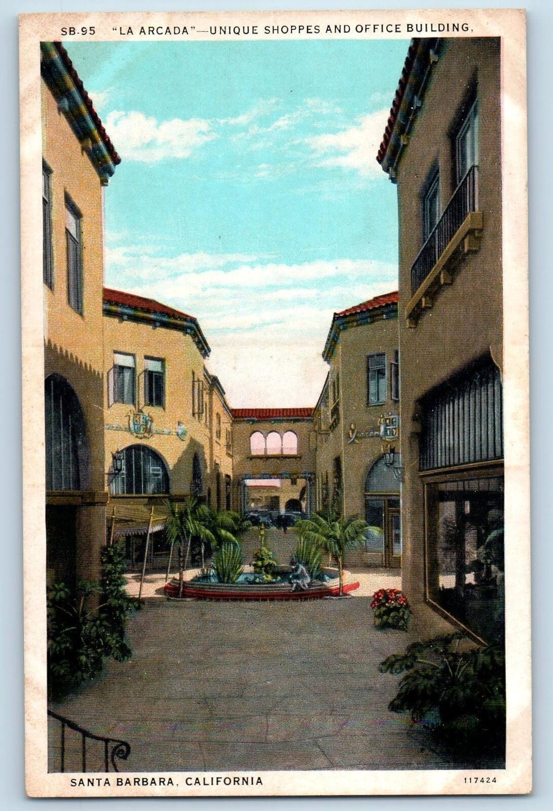 Santa Barbara California CA Postcard La Arcada Unique Shoppes And Office c1920s