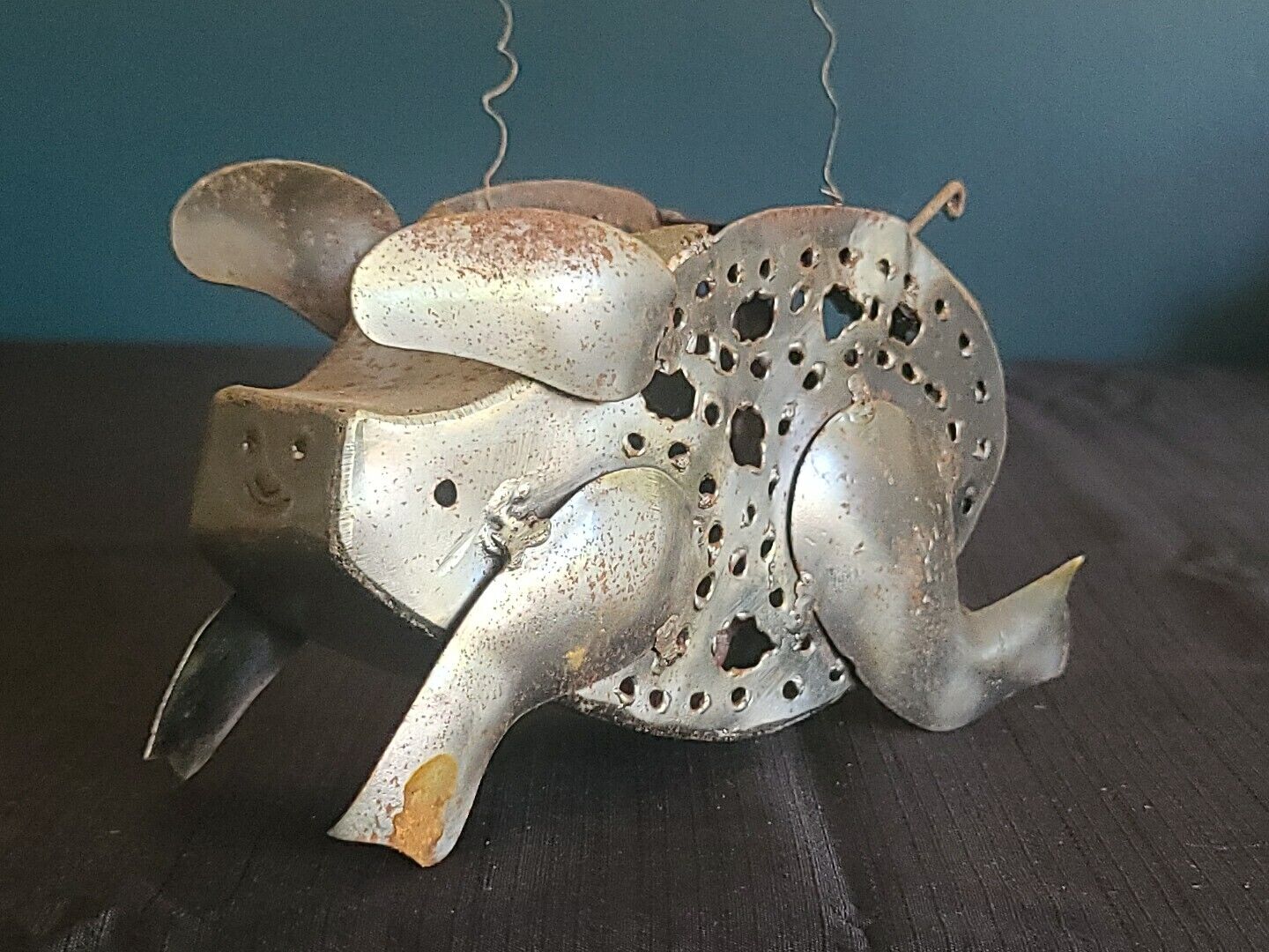 Vintage Metal Hanging/ Flying PIG Candle Holder Great Patina RARE BBQ Hog 