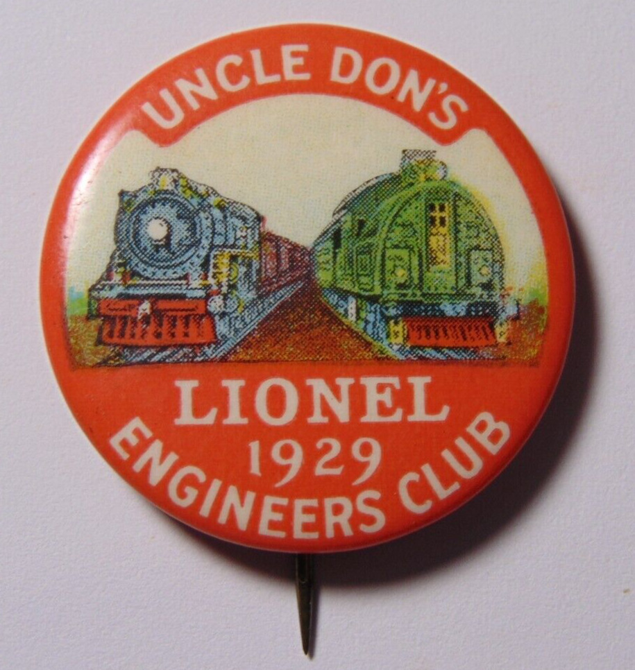 Rare 1929 Vintage Lionel Trains Pinback Pin Uncle Don's Lionel Engineers Club