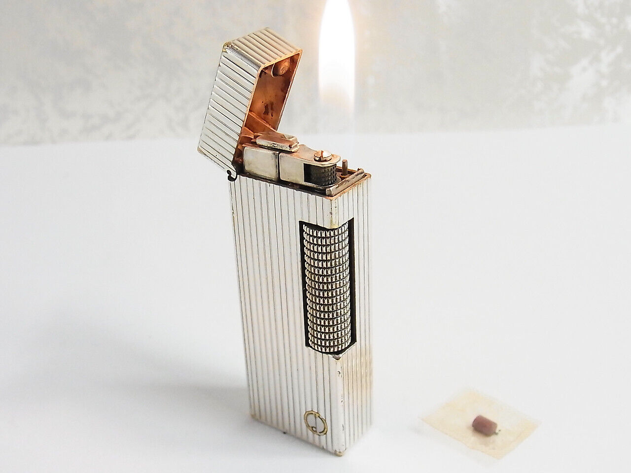 Dunhill Rollagas Lighter d Mark Silver Plated With flint All Working (920