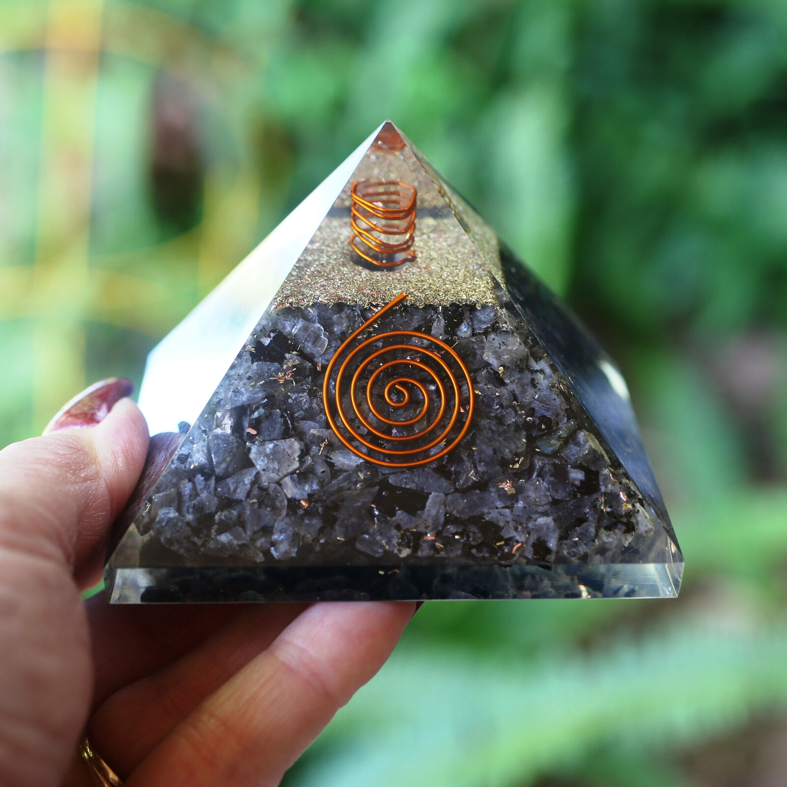 Entirely Zen Natural Larvikite Orgone Pyramid XL 3 inch 75mm EMF & 5G Protection