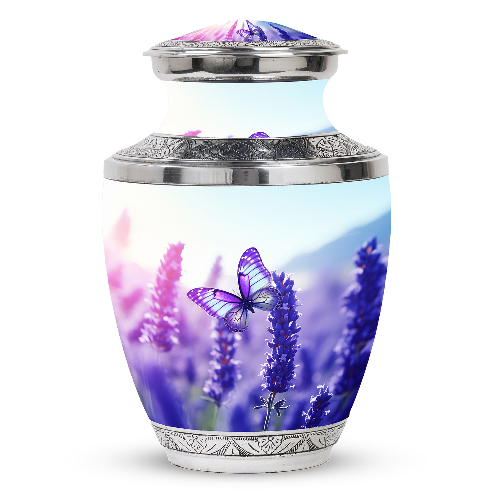 Urns For Adult Purple Butterfly On Purple Meadow (10 Inch) Large Urn
