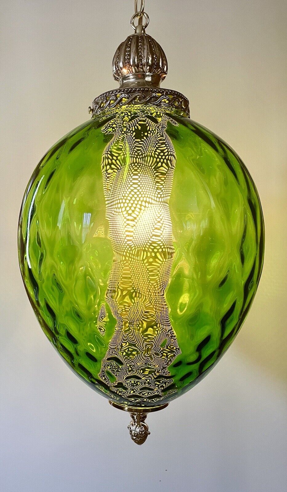 Vtg/Antique 1960's-70's Retro MCM Designer Green Glass Hanging Swag Light/Lamp 