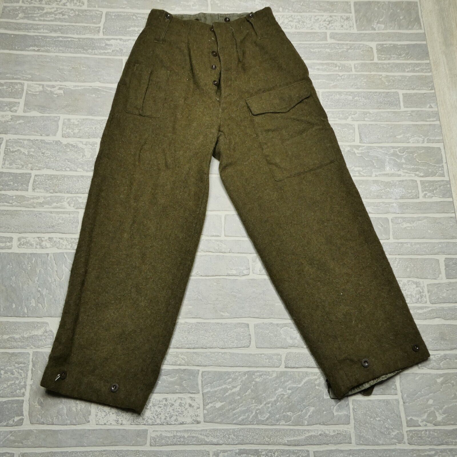 VINTAGE Motecht Door Wool Pants Green Wool Cargo Military Size 28x29 Button Fly