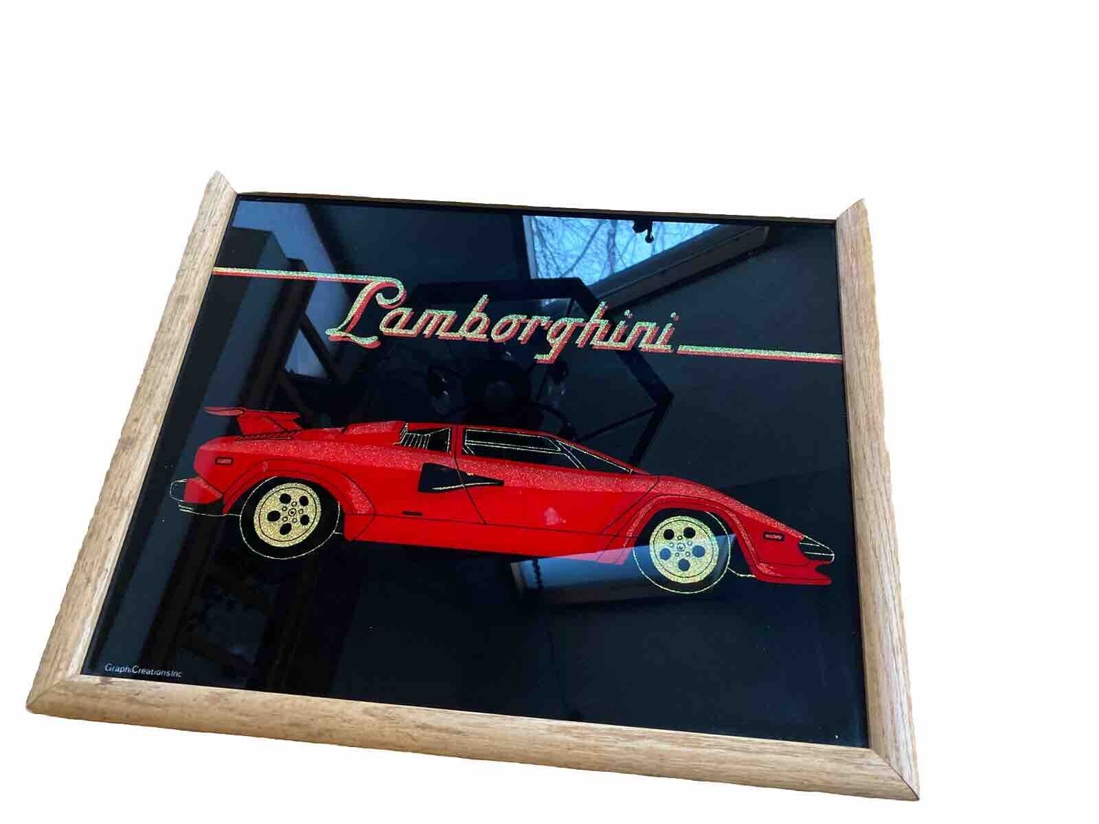 Vintage Lamborghini Glitter Glass GraphiCreations Wood Framed Picture 21 X17