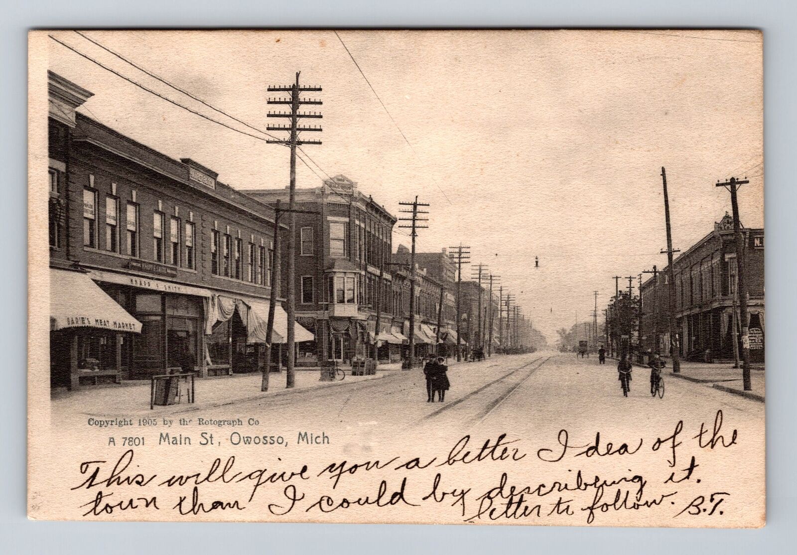 Owosso MI-Michigan, Main St, Storefronts, Antique, Souvenir Vintage Postcard