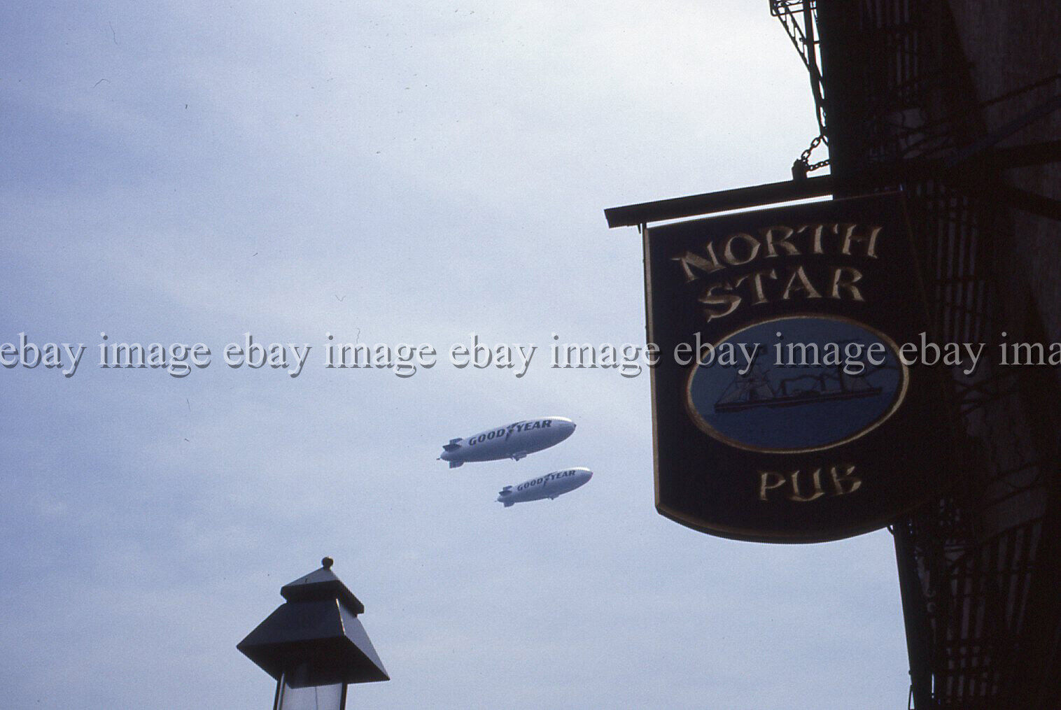 Goodyear Blimps Over North Star Pub NYC (2) 1980's VTG 35mm Slides Photos