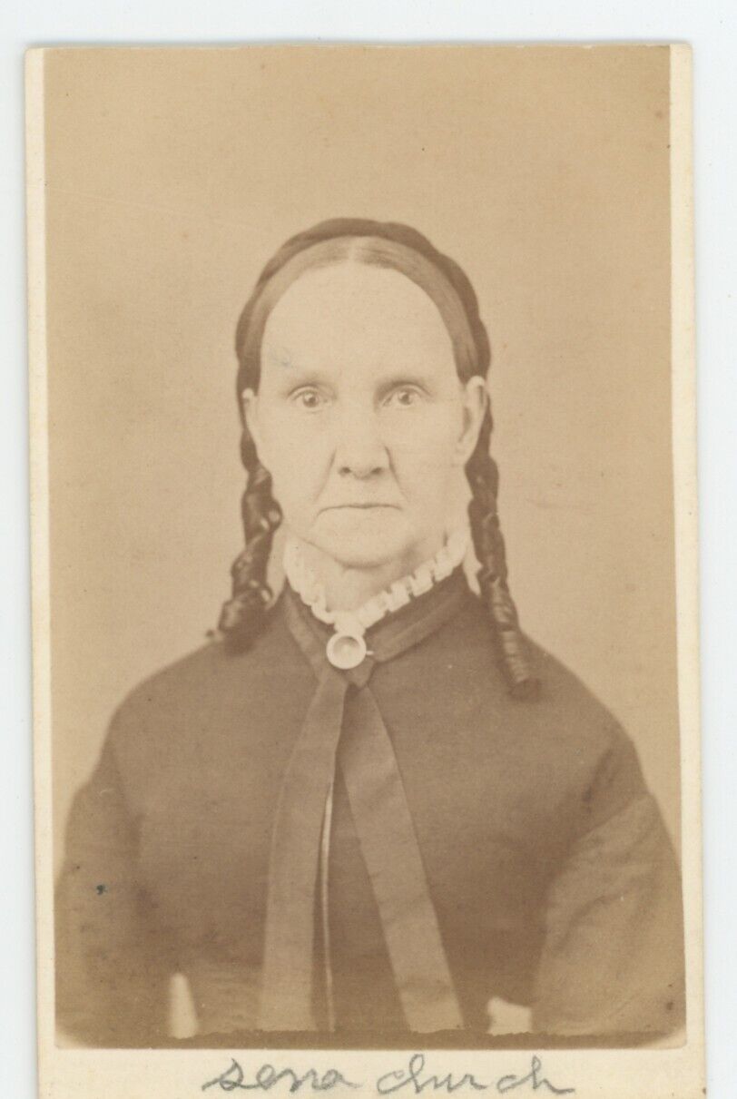 Antique ID\'d CDV Circa 1870s Lovely Woman in Curls Named Sena Church Medina, NY