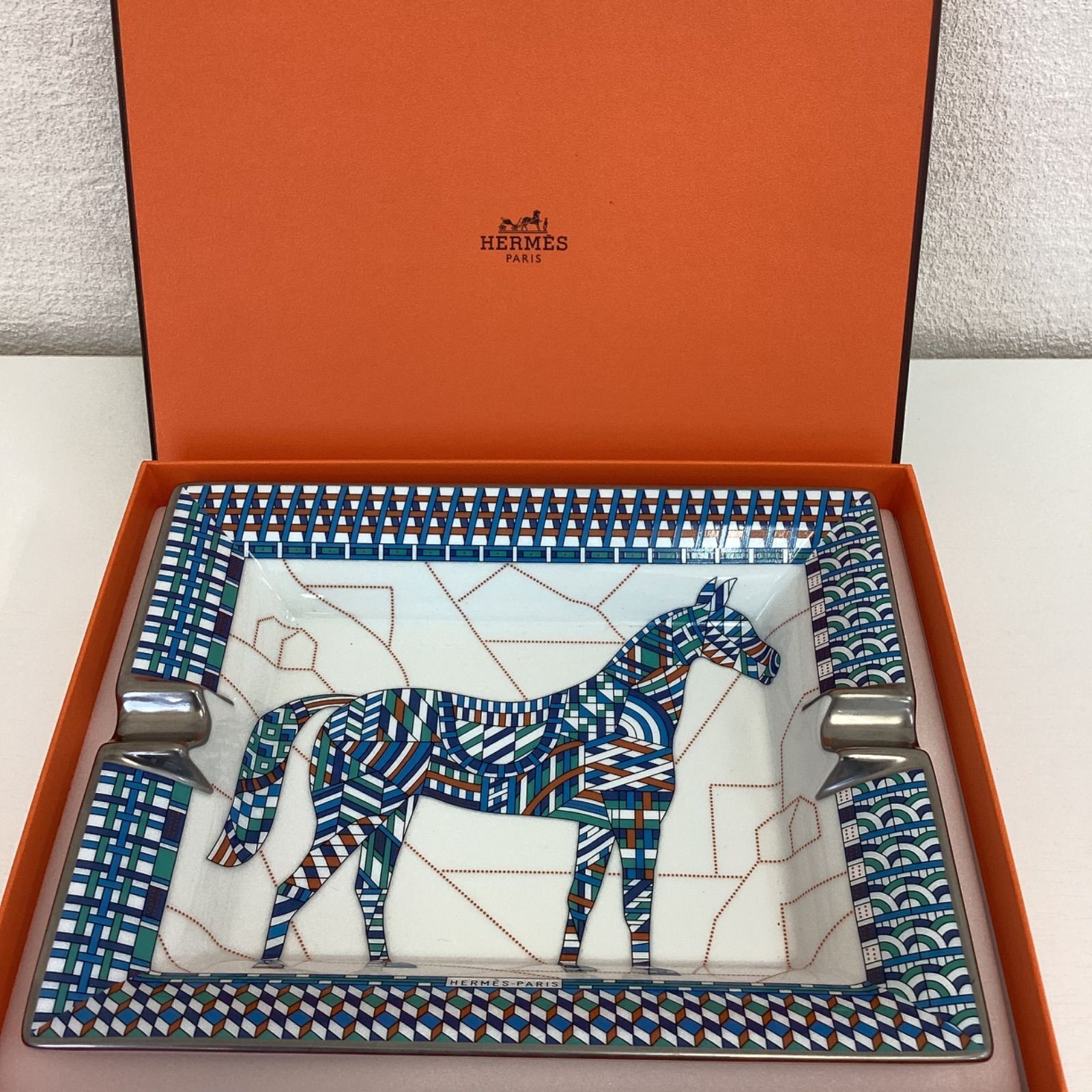 Hermes Paris Ashtray cheval deco Horse Animal Plate Dish Porcelain Tray with box