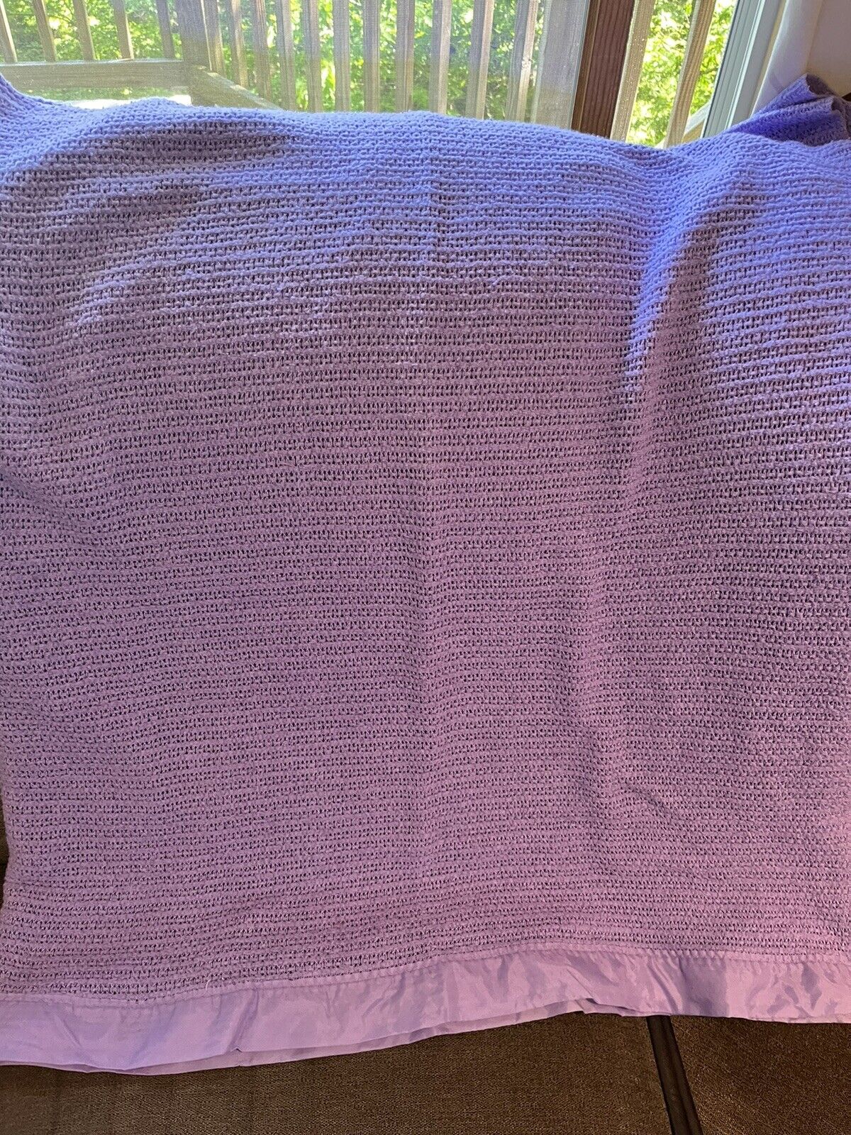 Vintage Chatham Waffle Weave Lilac Blanket Sateen Trim 60 x 80 in.