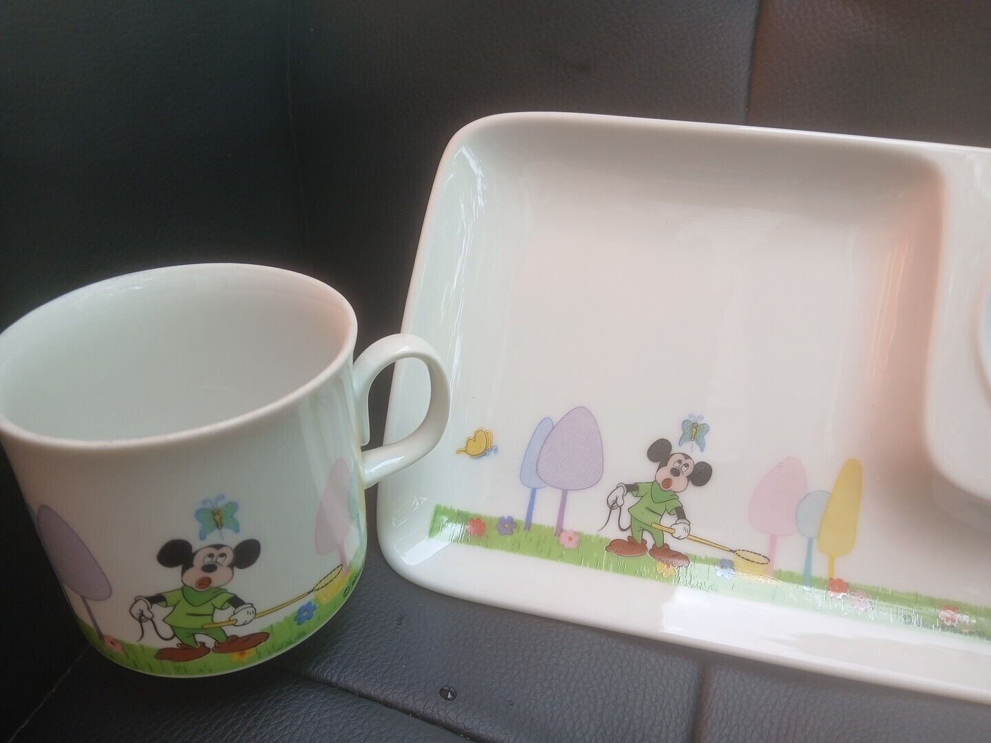 Rare Vintage Walt Disney World Mickey Brave Little Tailor? Mug Cup Plate JAPAN 