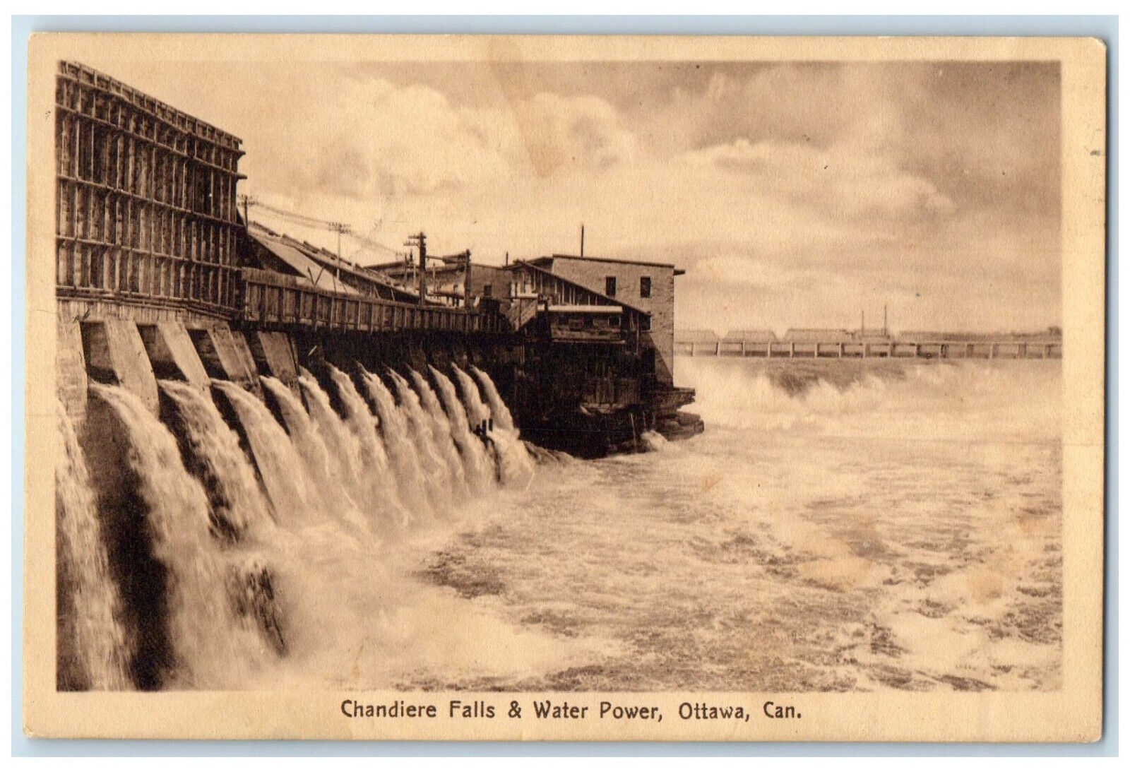 1915 Chandiere Falls & Water Power Ottawa Ontario Canada Antique Postcard