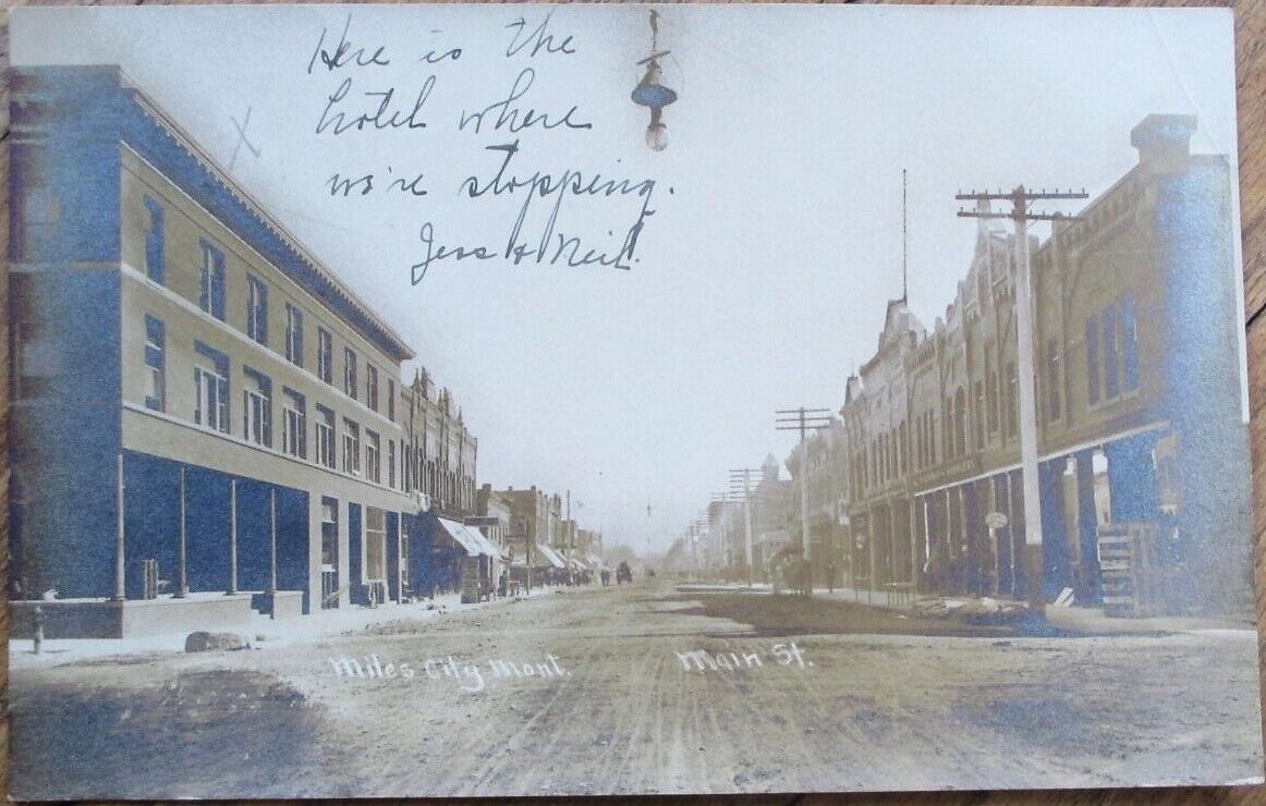 Miles City, MT 1908 Realphoto Postcard: Main Street, RPO Postmark, Montana Mont