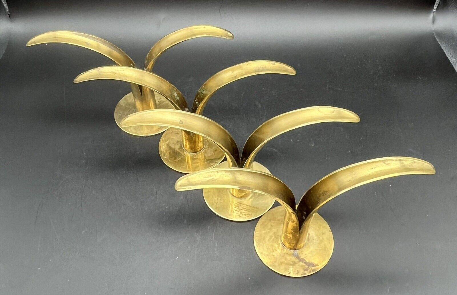 4  VTG MCM Ystad Lily Brass Candle Holders Made in Sweden Scan Corporation