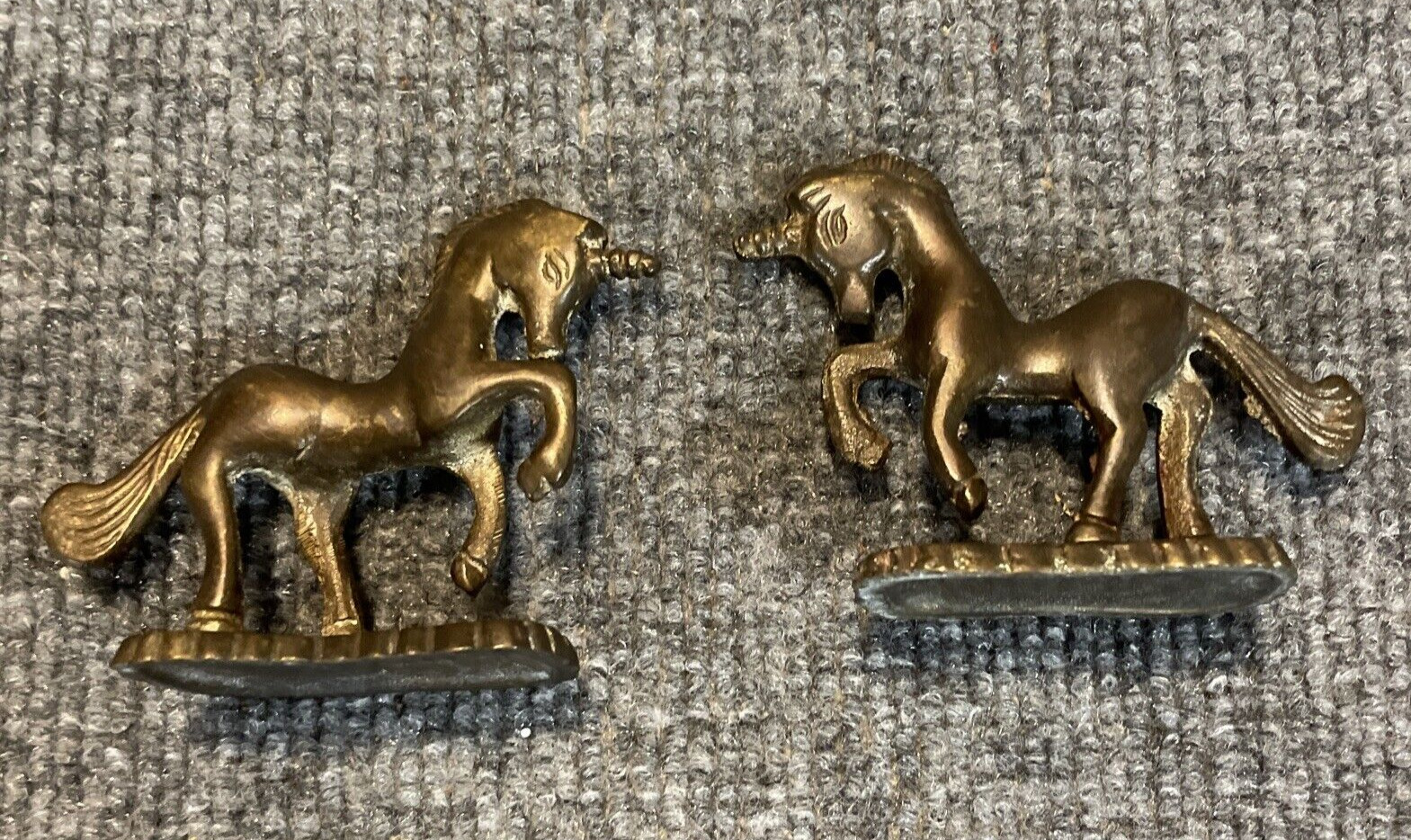 Set of 2 Vintage Unicorns Solid Brass