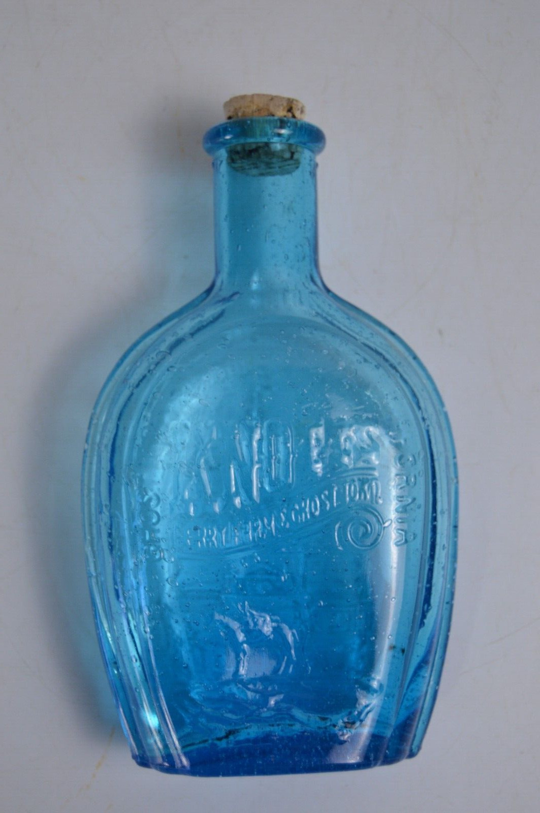 Vintage Glass Syrup Bottle Blue Knott's Berry Farm Ghost Town Independence Hall