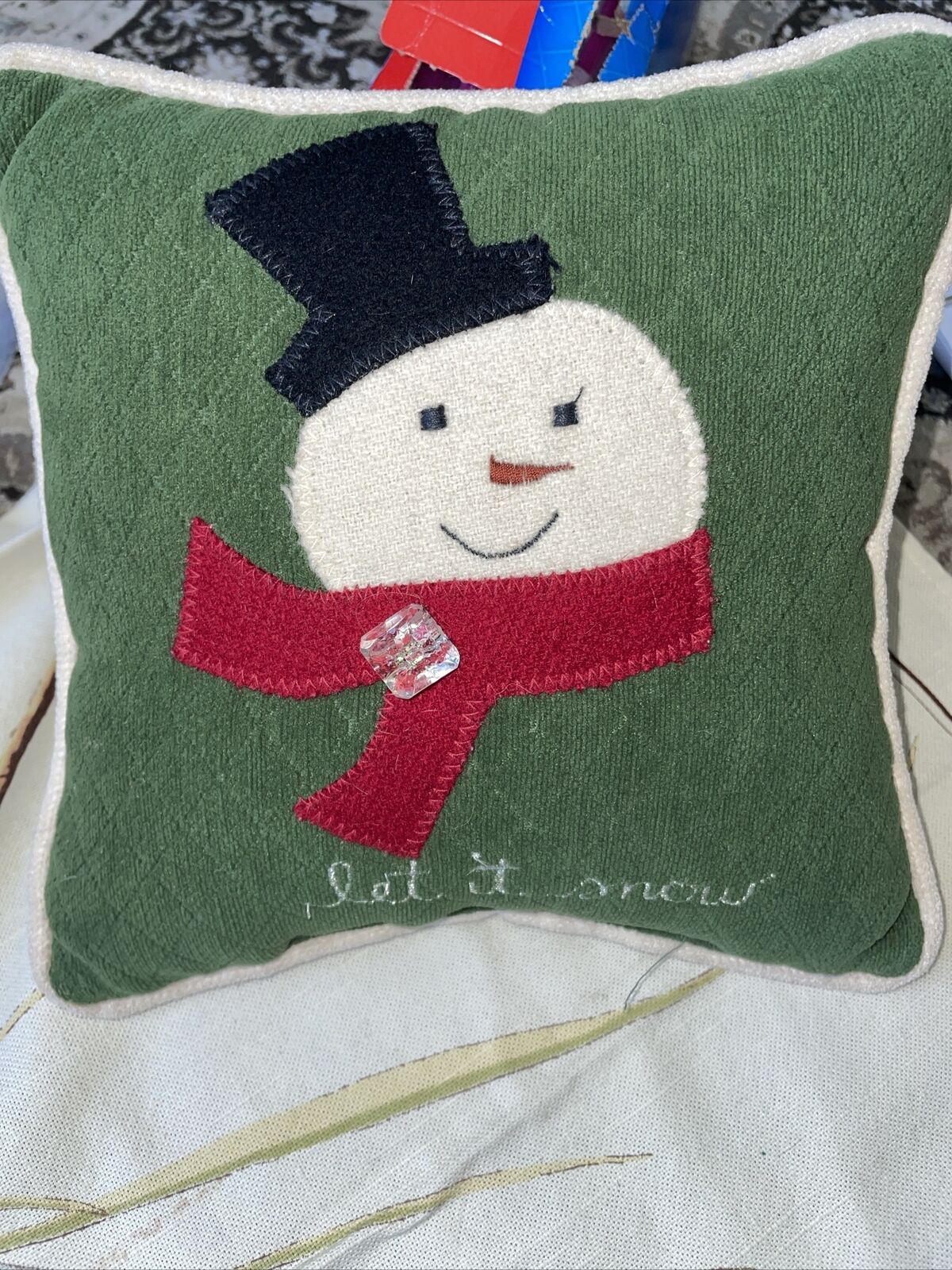 WOOF & POOF 2006 Pillow Musical Let It Snow EXCELLENT w/ BUTTON 9x9 rare