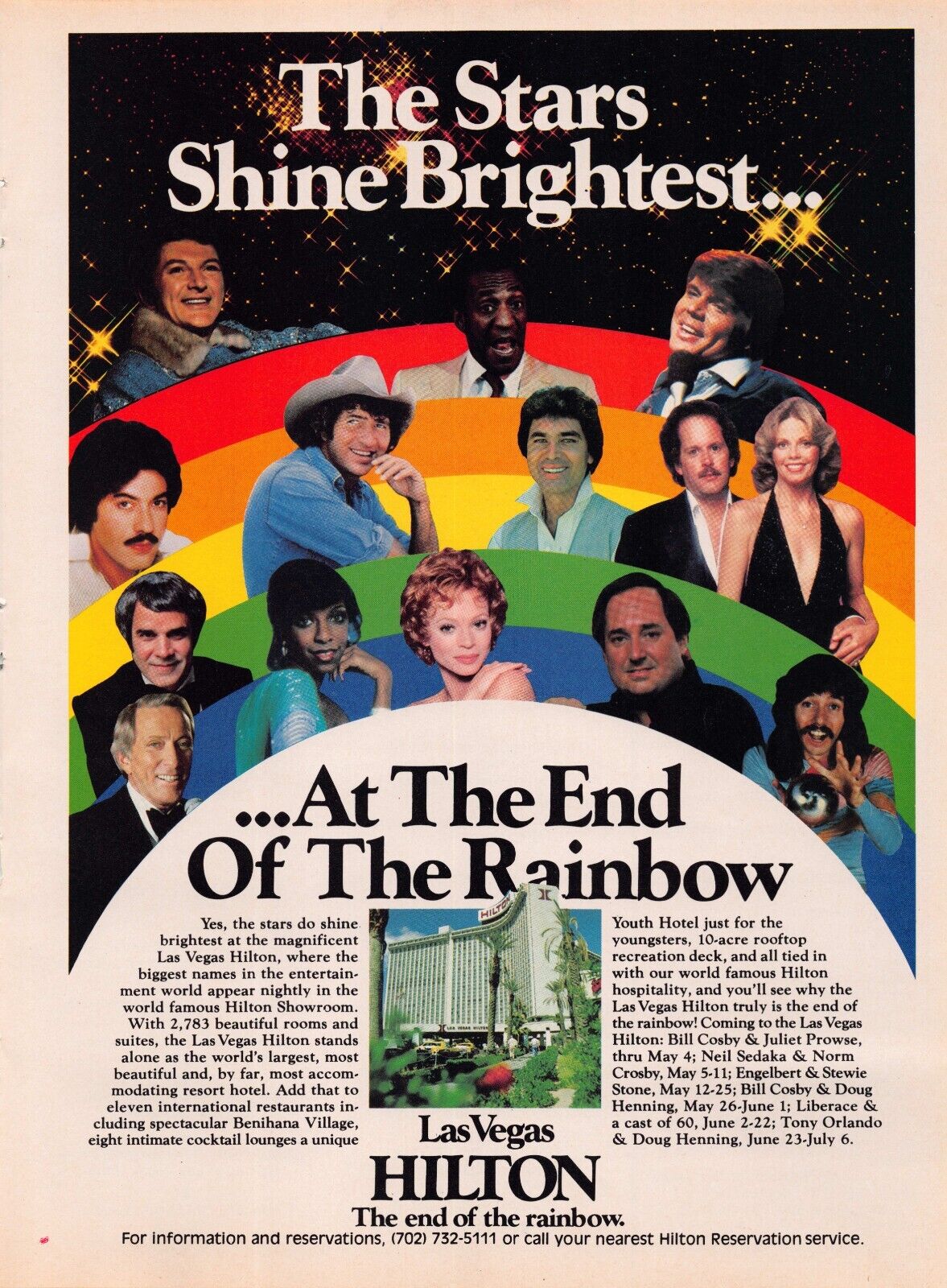 Rainbow Acceptance Liberace Tony Orlando Doug Henning Hilton Vintage Print Ad