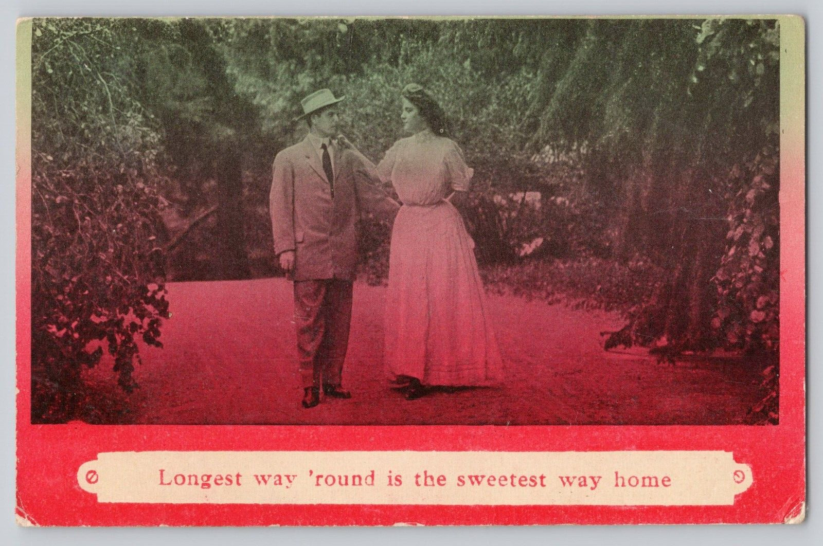Postcard Longest way round is the sweetest way home... Romance c 1911