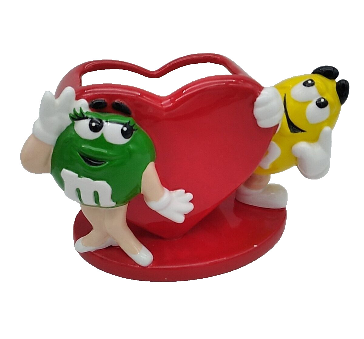 Retro M&Ms Red Ceramic Heart, Green & Yellow M&M\'s Candy Dish / Small Vase