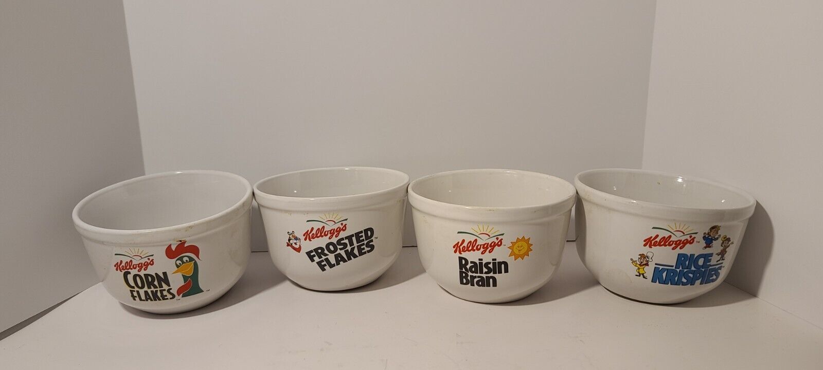 Set of 4~Vintage ~1999 Kelloggs Cereal Oatmeal Bowls~Corn Flakes~Frosted~Raisin~