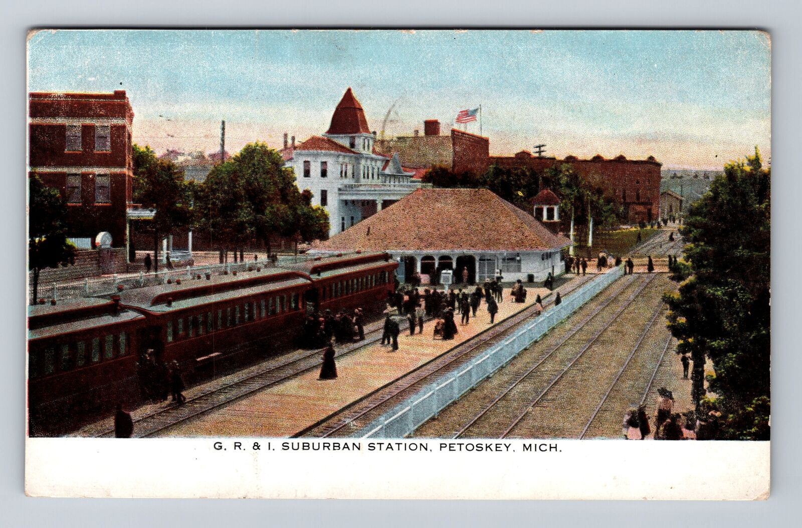 Petoskey MI-Michigan, G R & I Suburban Station, Antique, Vintage c1908 Postcard