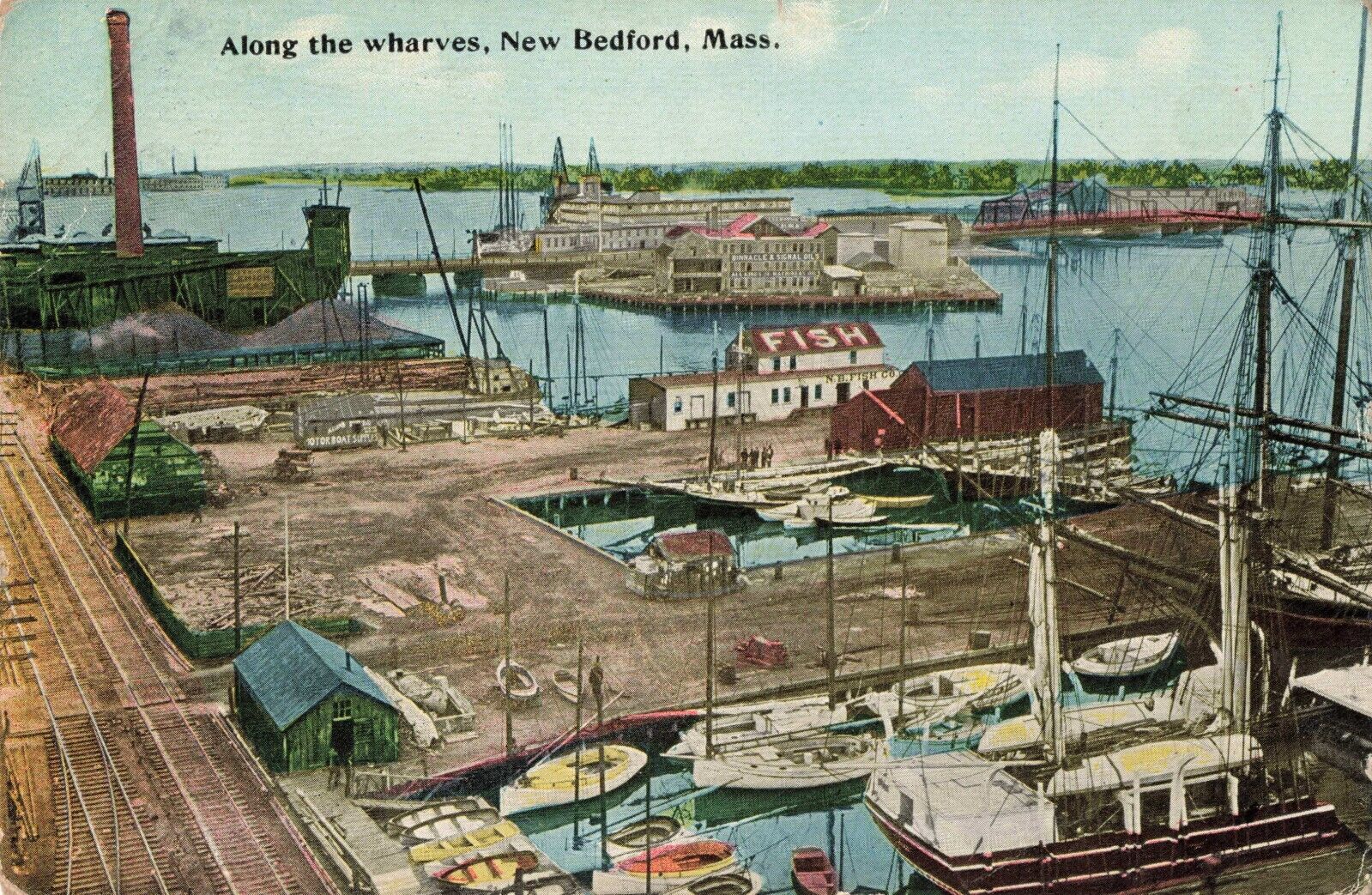 Along the Wharves New Bedford Massachusetts MA 1914 Postcard