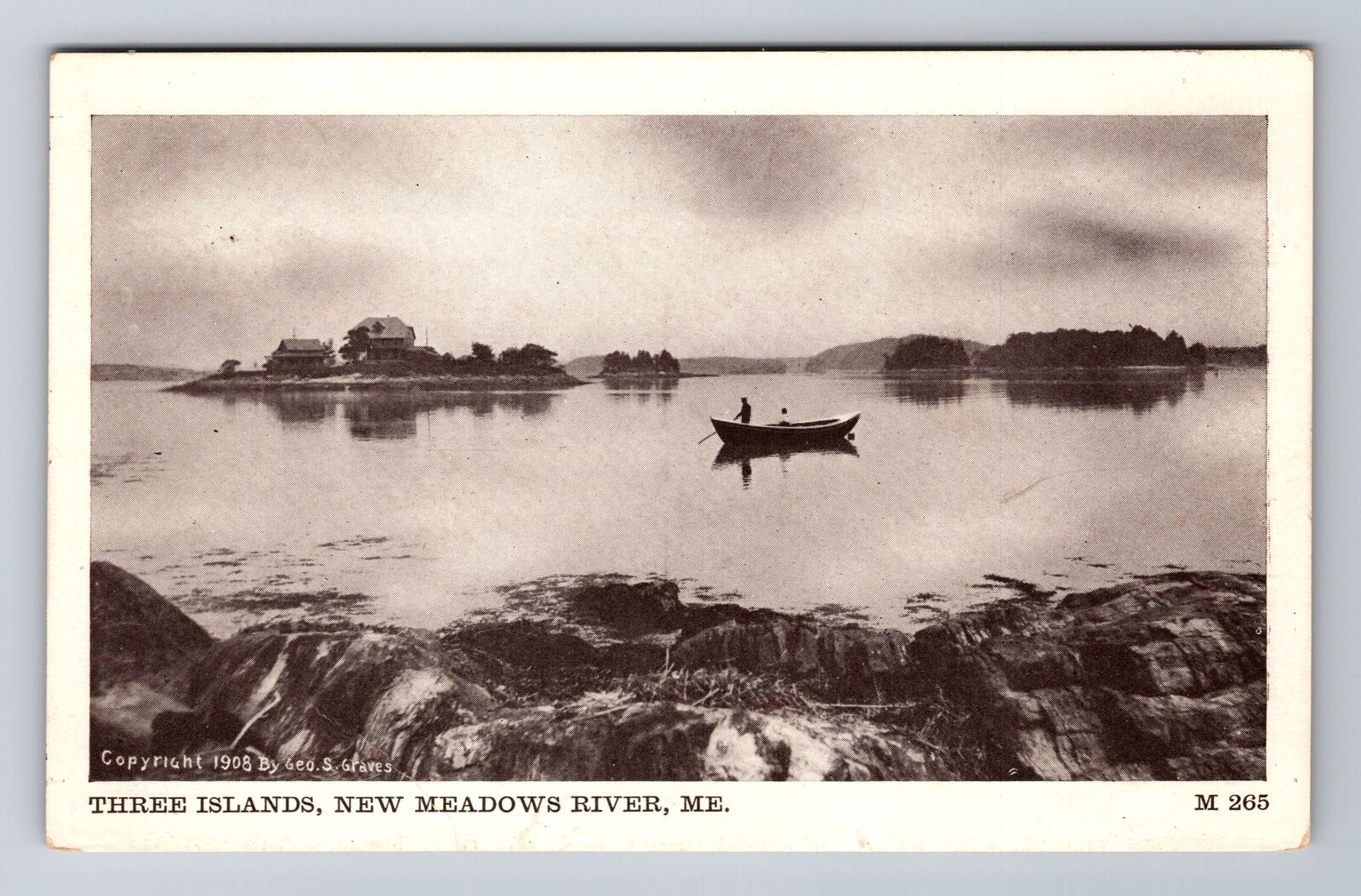 New Meadows River ME-Maine, Three Islands, Antique, Vintage Souvenir Postcard