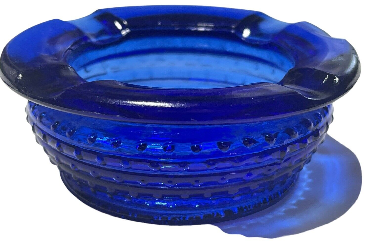 Vintage Cobalt Blue Hobnail Glass Ashtrays 3.25 Inches Wide - Marked With #5