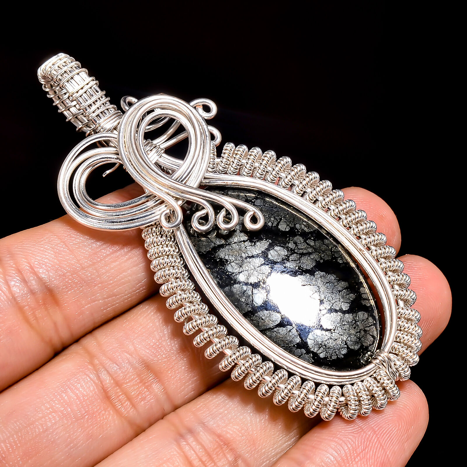 Marcasite Agate Vintage Handmade 925 Sterling Wire Wrapped Pendant 2.8\