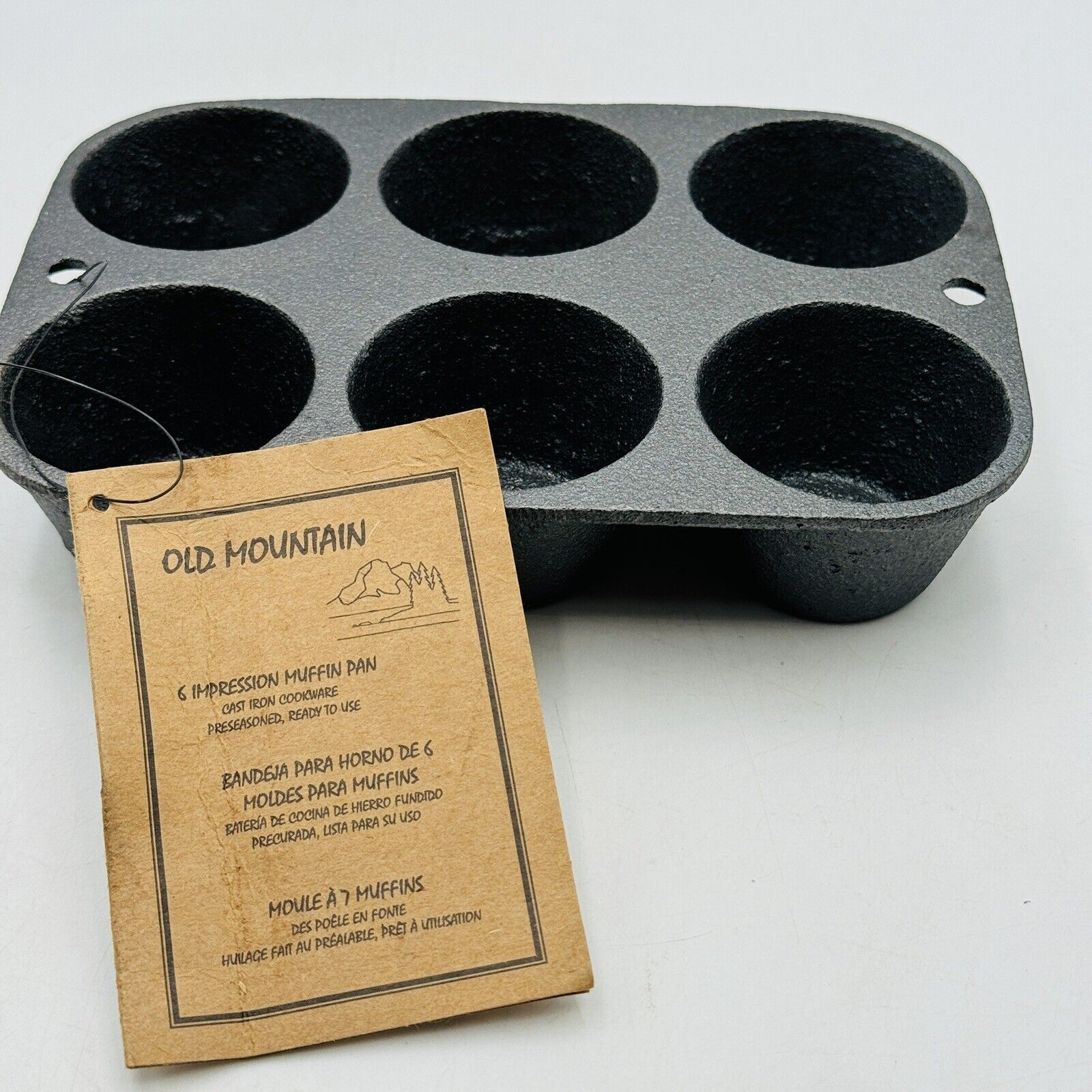 Old Mountain 6 Impression Cast Iron Muffin Pan New W Tag Preseasoned