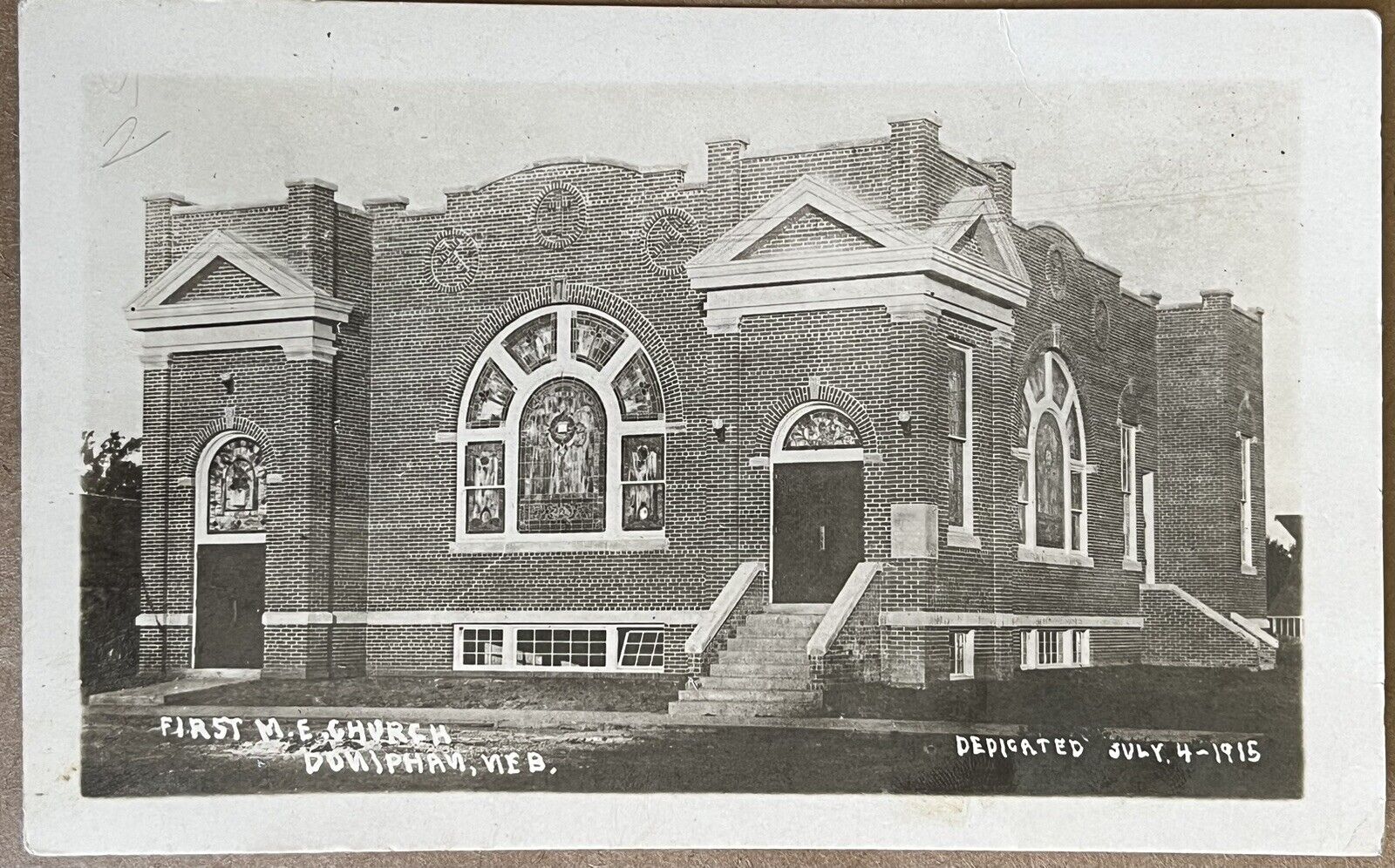 RPPC Doniphan Nebraska First M.E. Church Antique Real Photo Postcard 1915