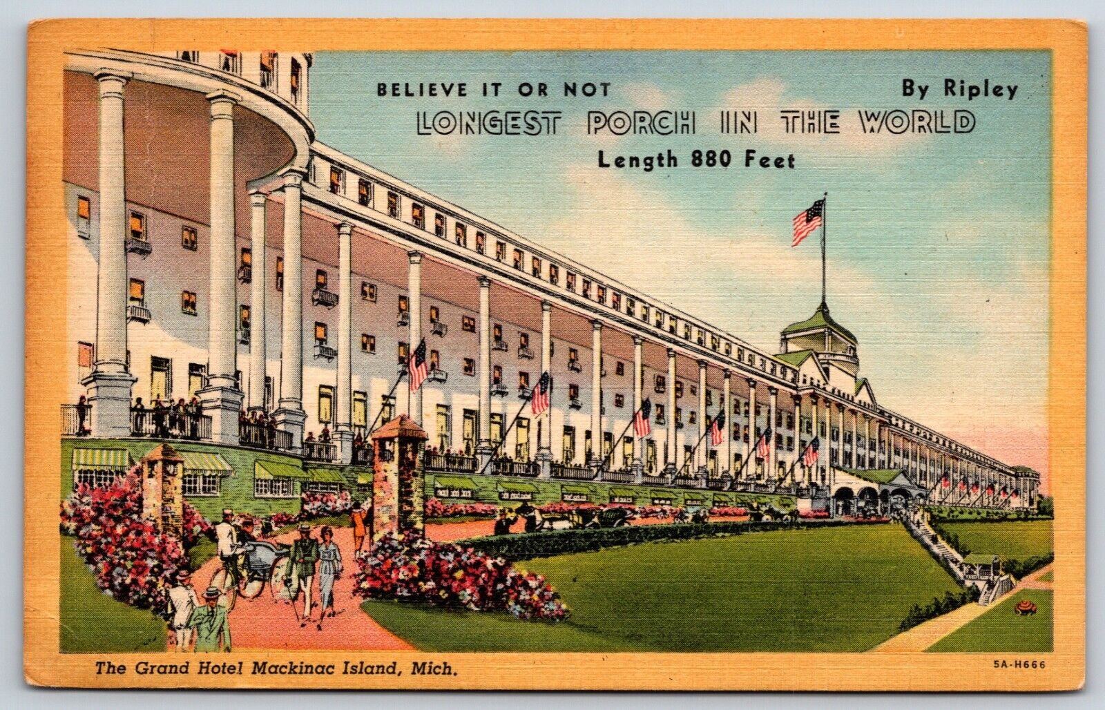 Postcard Longest Porch In The World, The Grand Hotel Mackinac Island MI Posted