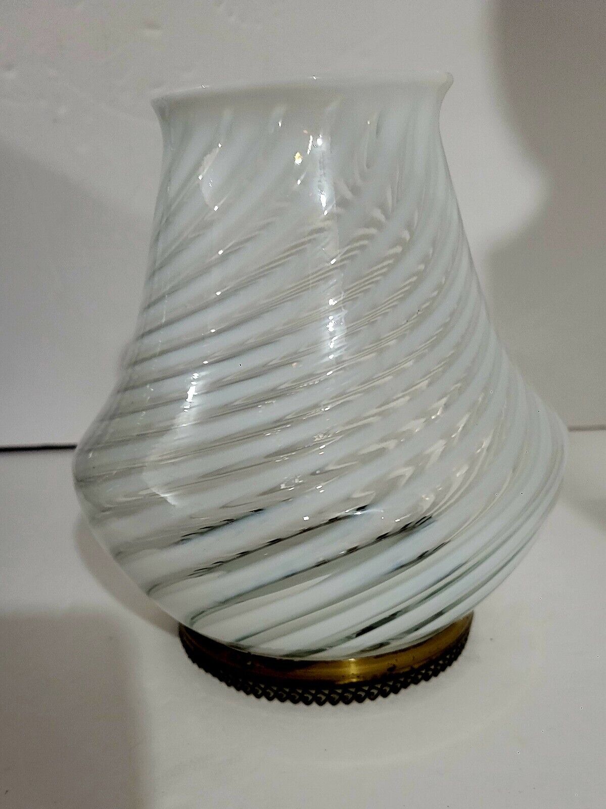 ♡Fenton French Opalescent White Swirl Spiral Optic Vase Metal Mount Rare 1939