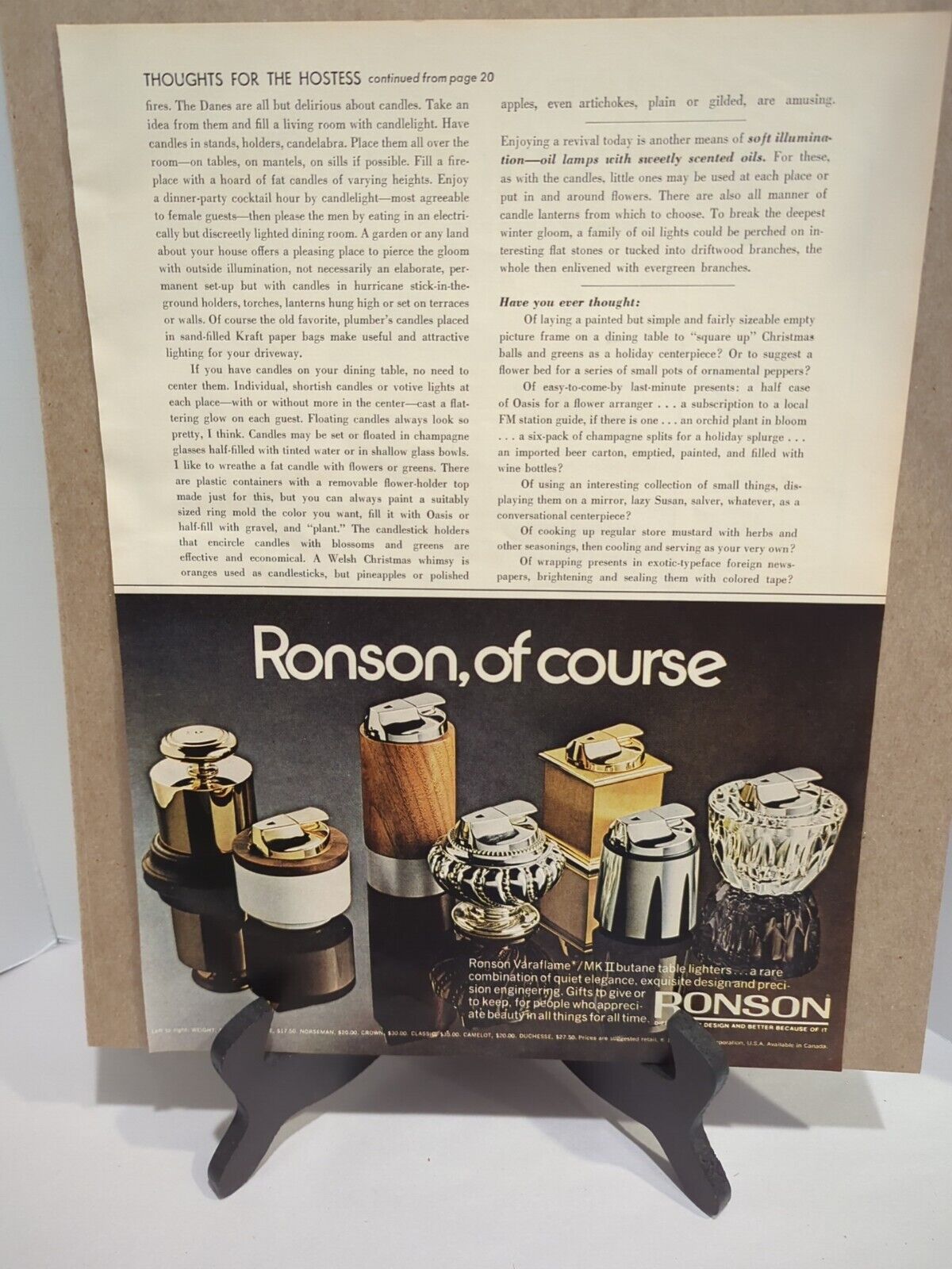 Vintage 1972 Ronson Veriflame Mark II Butane Table Lighters Magazine Ad 9x12\