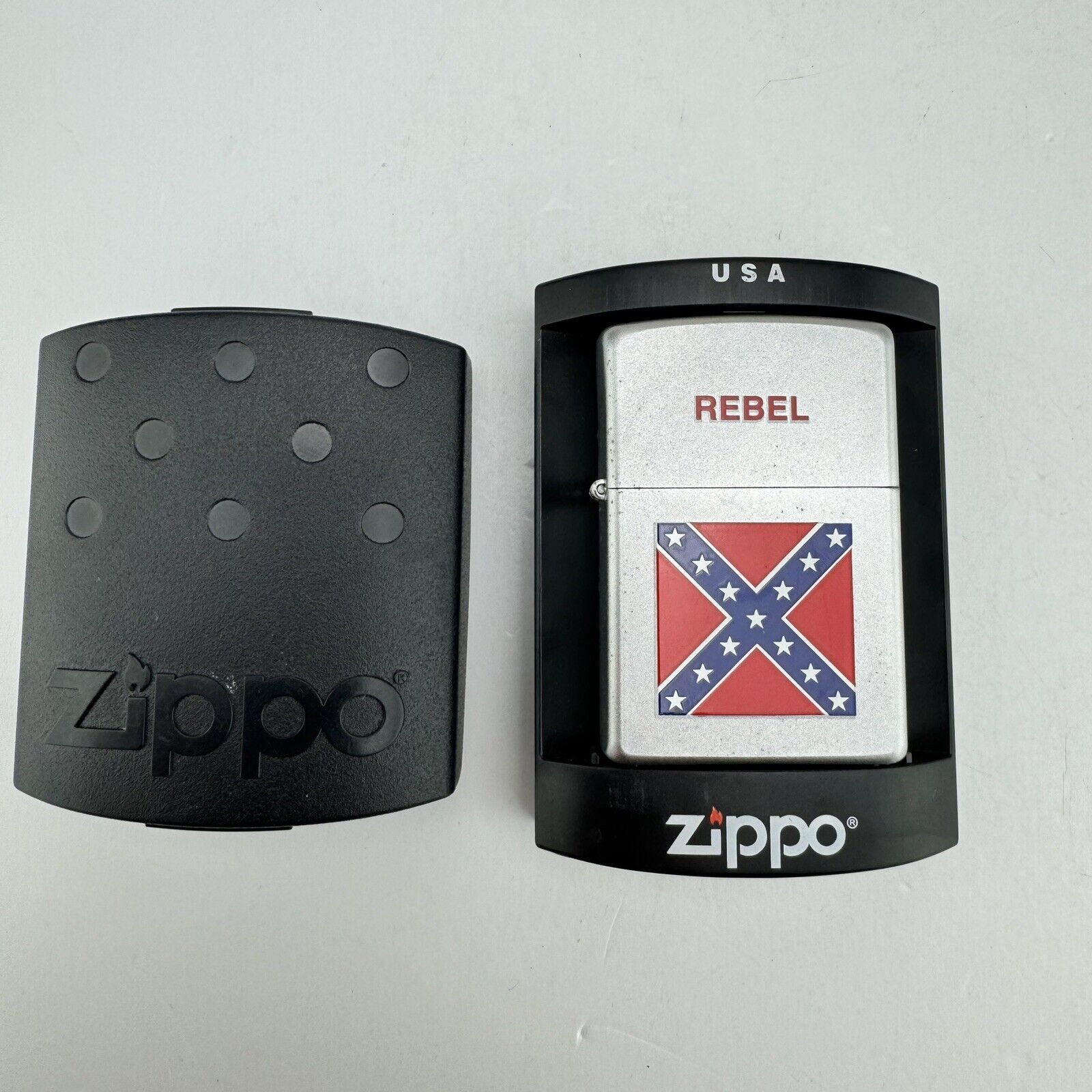 Zippo Lighter #205 Rebel - Made in USA Flag NEW UNUSED with Case