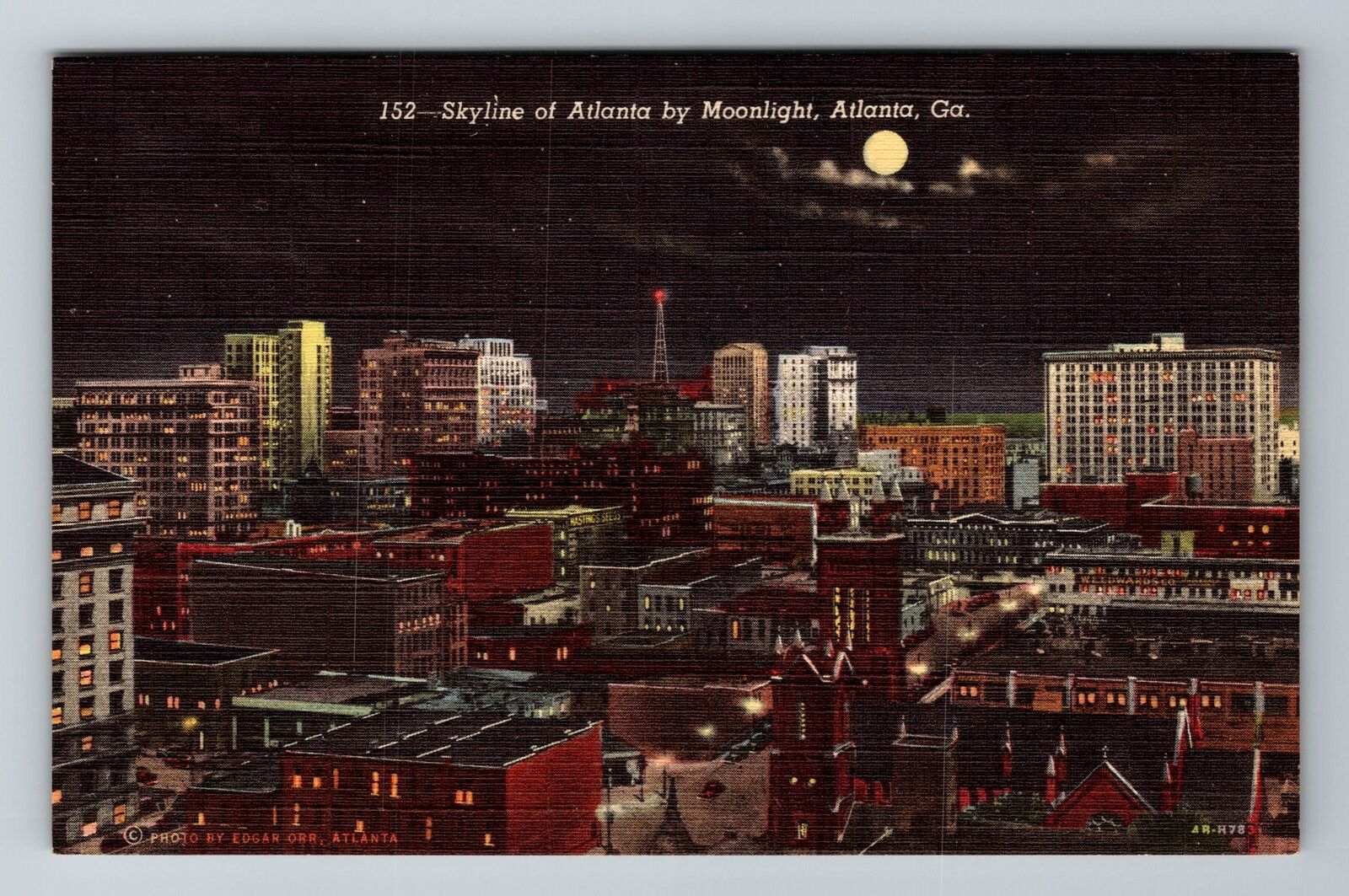 Atlanta GA-Georgia, Skyline of Atlanta at Night, Antique Vintage Postcard