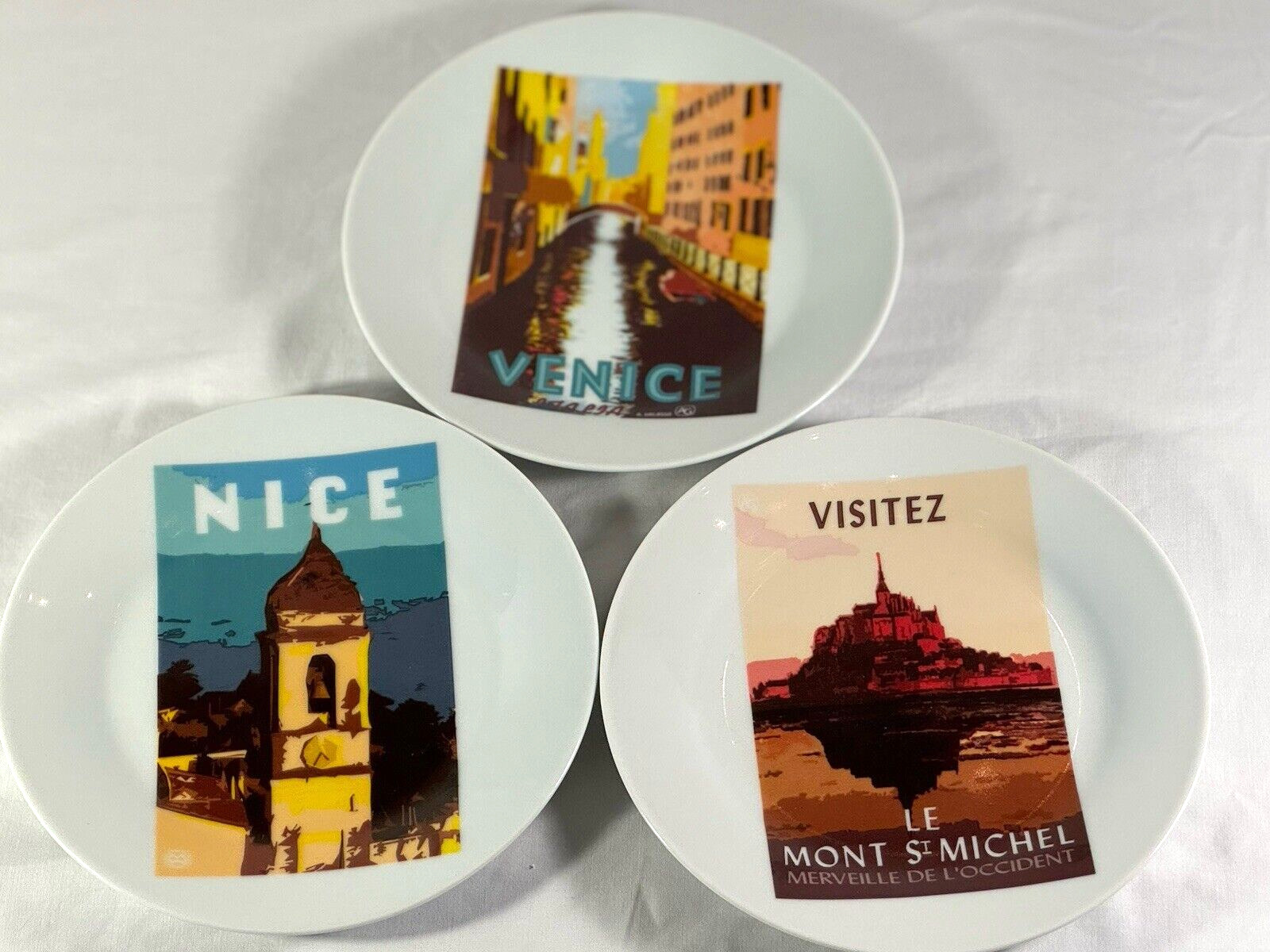 I. Godinger & Co Dessert Plates Europe Nice Venice Mont St. Michell Set 3 (of 4)