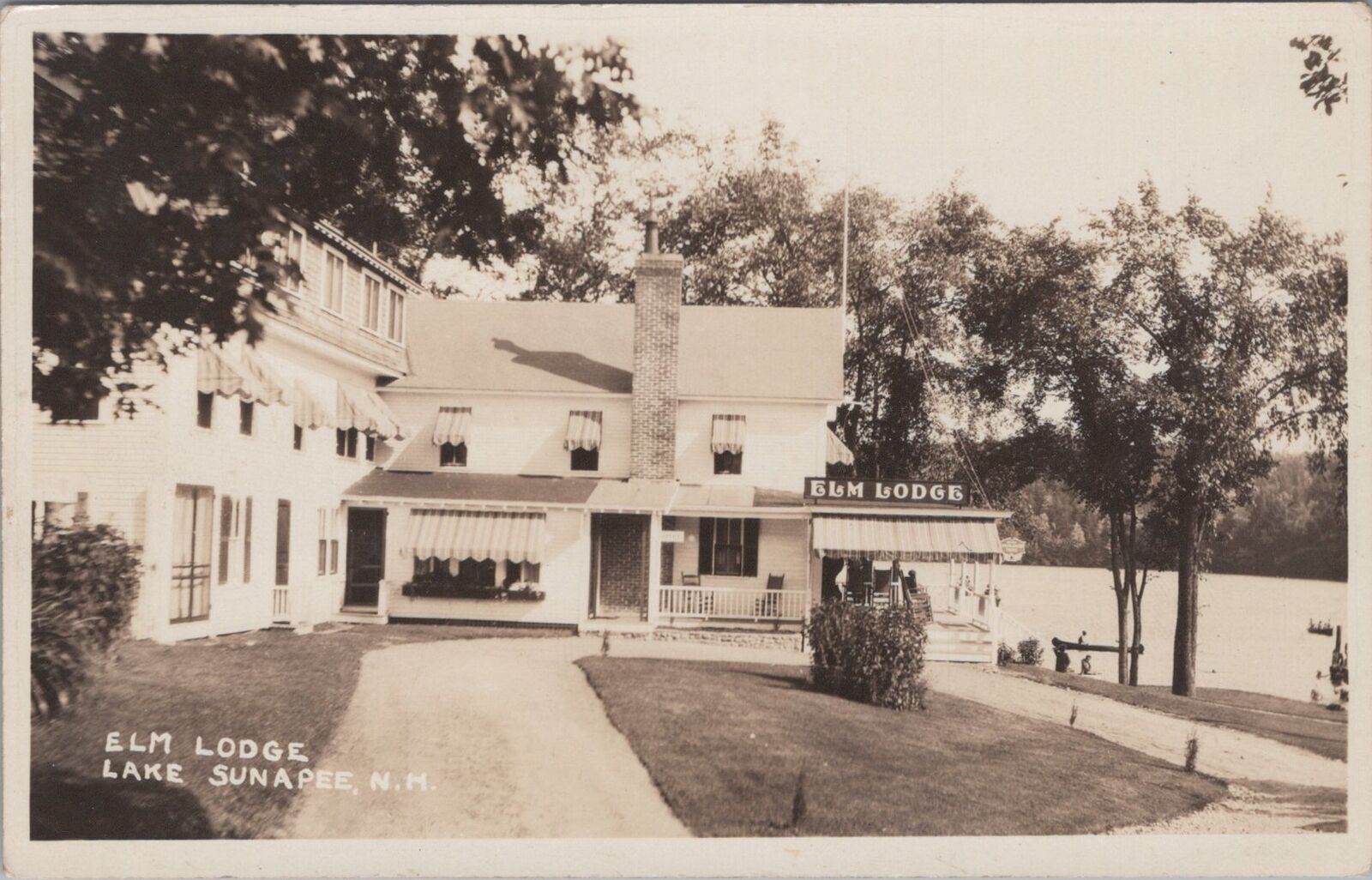 Elm Lodge Lake Sunapee New Hampshire George's Mills 1931 RPPC Postcard