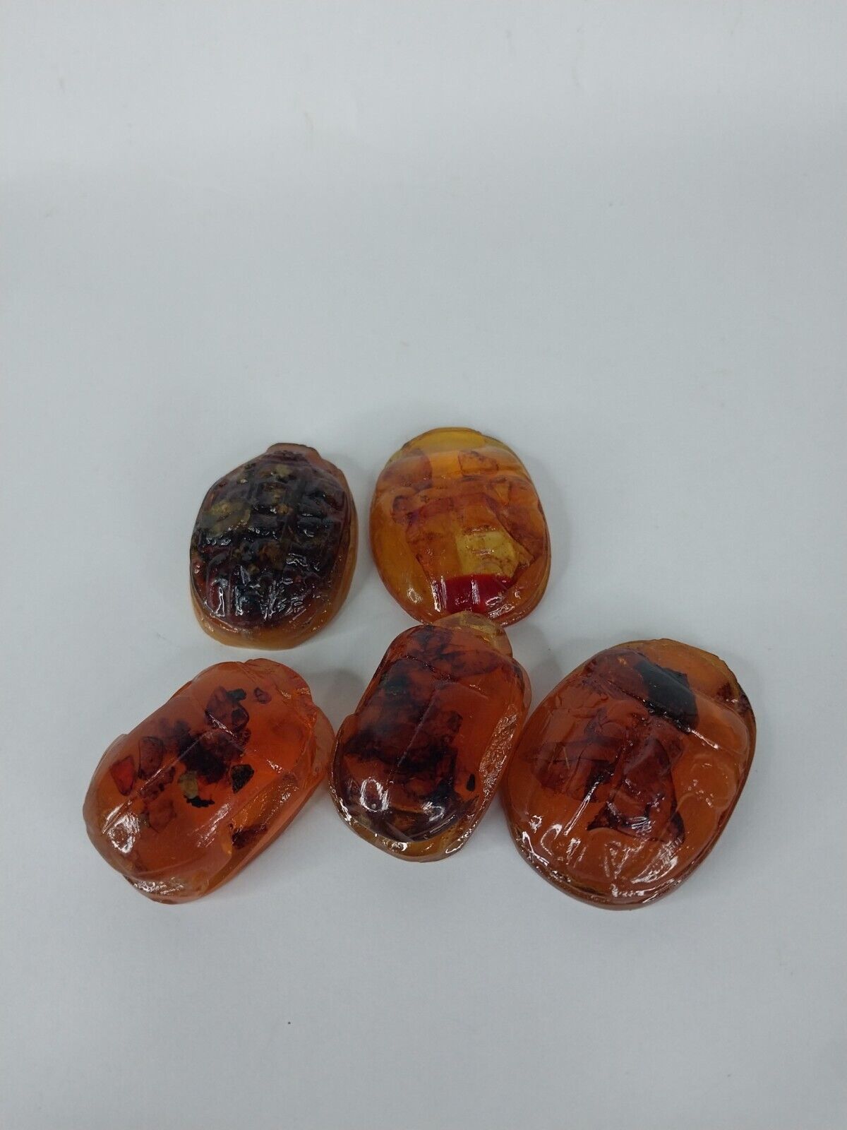 UNIQUE 5 ANCIENT EGYPTIAN Antique Scarab Amber Luck Hieroglyphic Protection