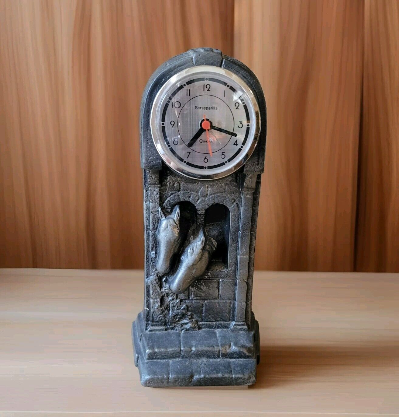 Vintage 1990 Sarsparilla Horse Barn Quartz Clock Pewter, Made In USA